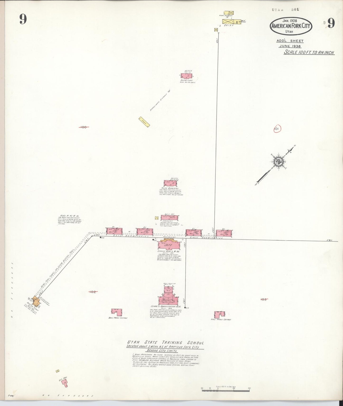 Sanborn Fire Insurance Map from American Fork, Utah County, Utah (1938), Sheet #0009 - Historic Sanborn Fire Insurance Map Print, vintage old map wall art, antique decor, genealogy gift, American Fork Utah map