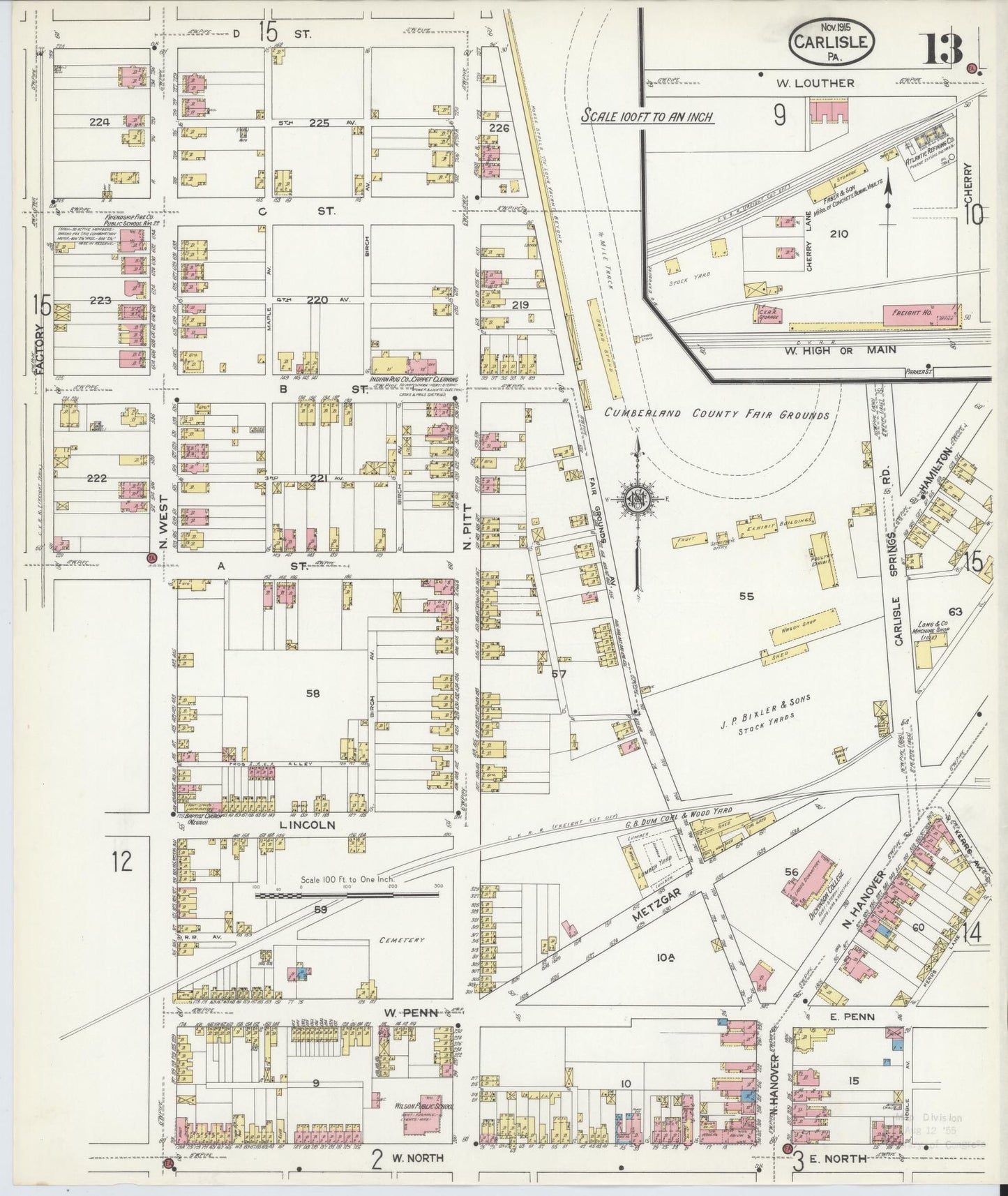 Sanborn Fire Insurance Map from Carlisle, Cumberland County, Pennsylvania (1915), Sheet #0013 - Historic Sanborn Fire Insurance Map Print, vintage old map wall art, antique decor, genealogy gift, Pennsylvania Pennsylvania map