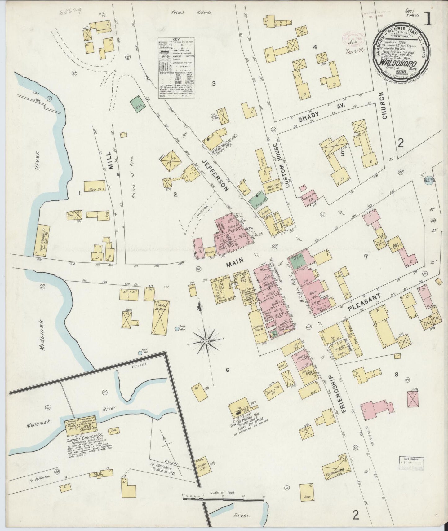 Sanborn Fire Insurance Map from Waldoboro, Lincoln County, Maine. (1896) – Historic Sanborn Fire Insurance Map Print