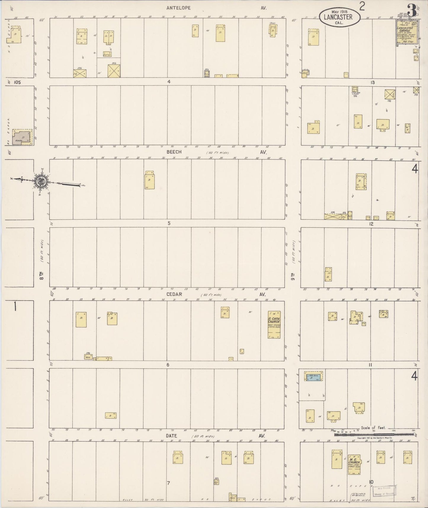 Sanborn Fire Insurance Map from Lancaster, Los Angeles County, California (1918), Sheet #0003 - Historic Sanborn Fire Insurance Map Print, vintage old map wall art, antique decor, genealogy gift, California California map