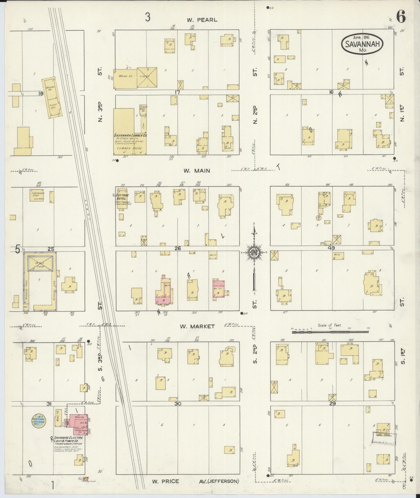 Sanborn Fire Insurance Map from Savannah, Andrew County, Missouri (1916), Sheet #0006 - Complete Map Set gallery image, historic Sanborn map, vintage wall art, Missouri Missouri