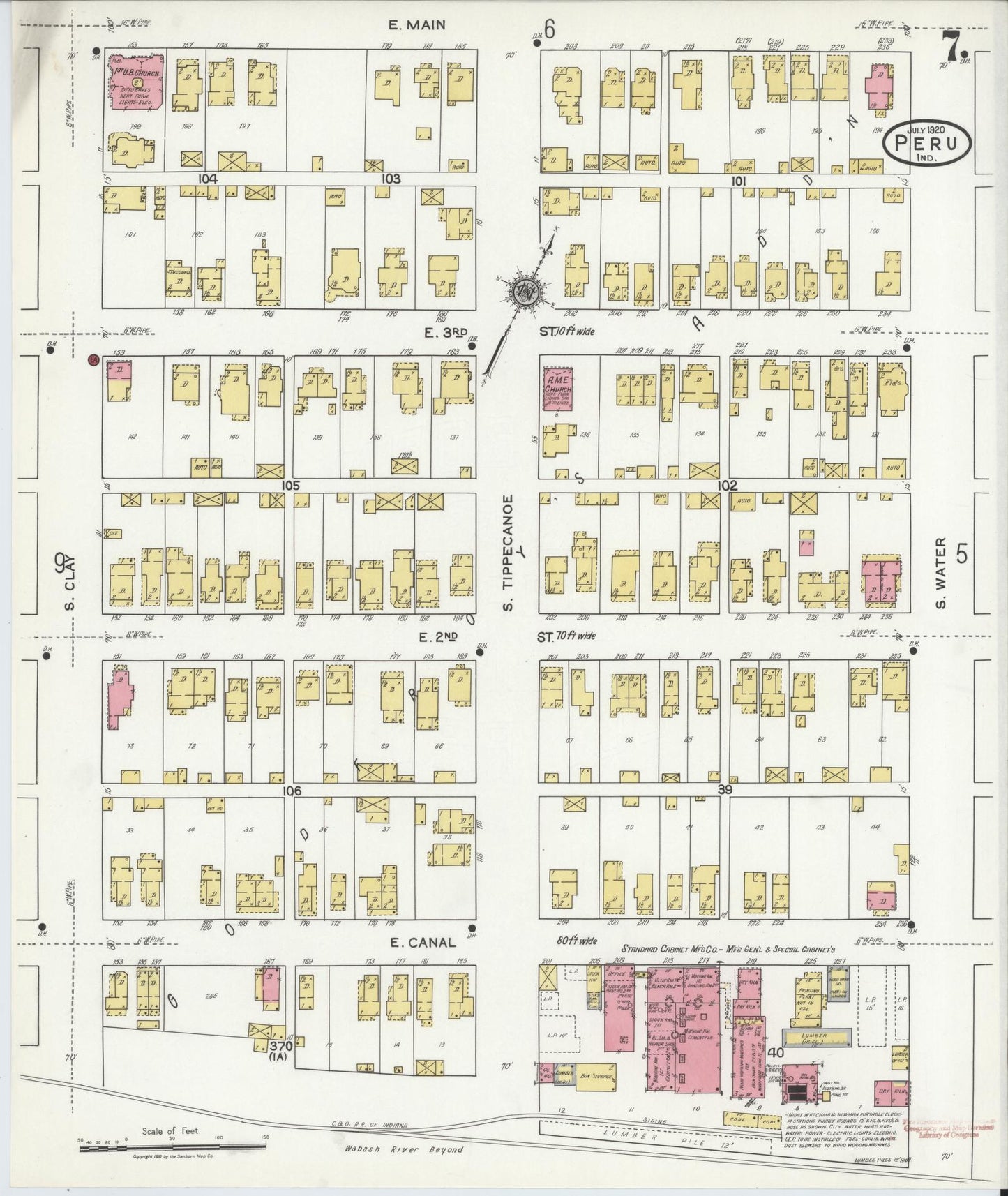 Sanborn Fire Insurance Map from Peru, Miami County, Indiana (1920), Sheet #0007 - Historic Sanborn Fire Insurance Map Print, vintage old map wall art, antique decor, genealogy gift, Indiana Indiana map