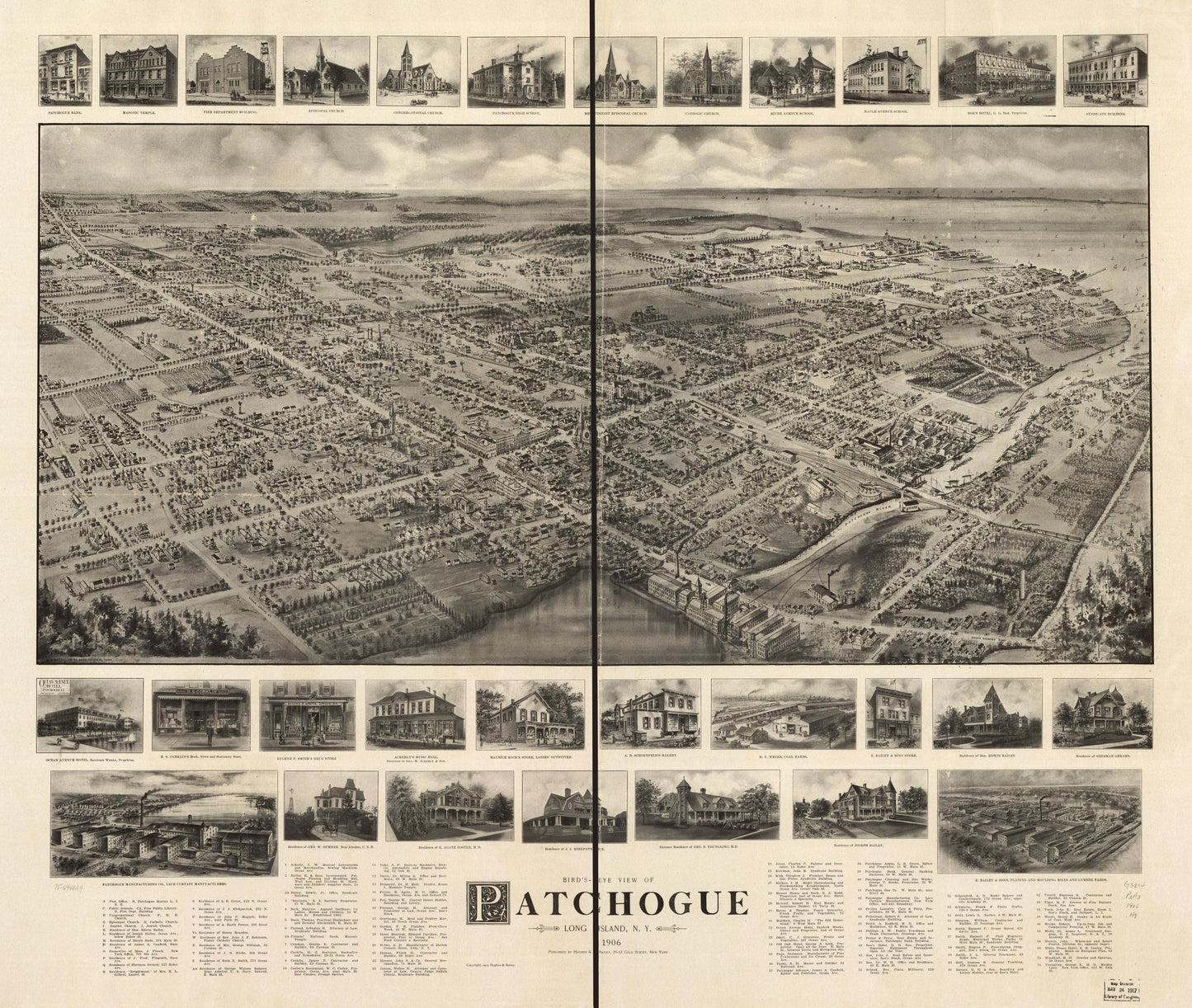Bird's-eye view of Patchogue, Long Island, N.Y. (1906) – Historic Bird’s-Eye View Panorama Print