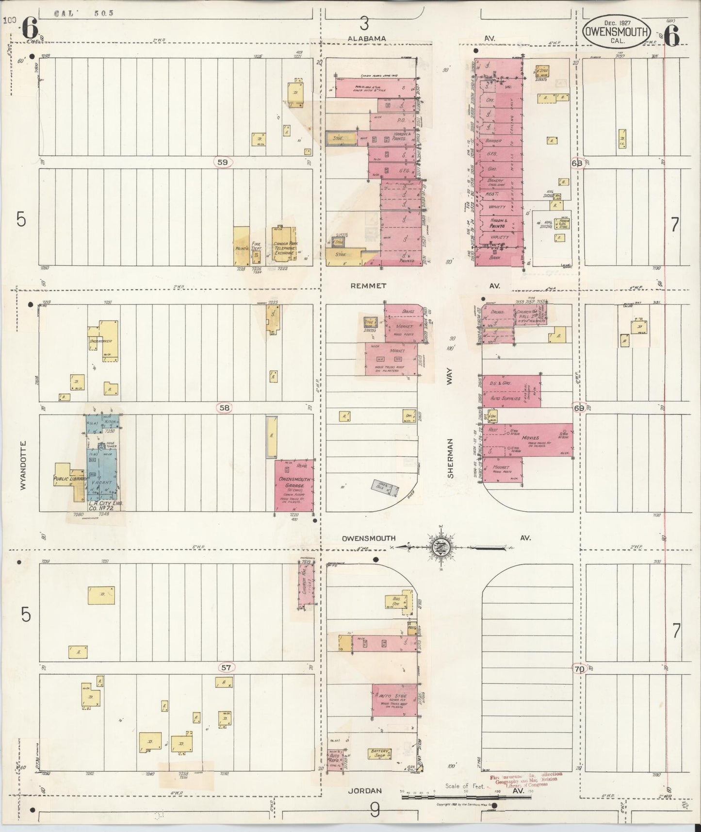 Sanborn Fire Insurance Map from Canoga Park, Los Angeles County, California (1932), Sheet #0006 - Historic Sanborn Fire Insurance Map Print, vintage old map wall art, antique decor, genealogy gift, California California map