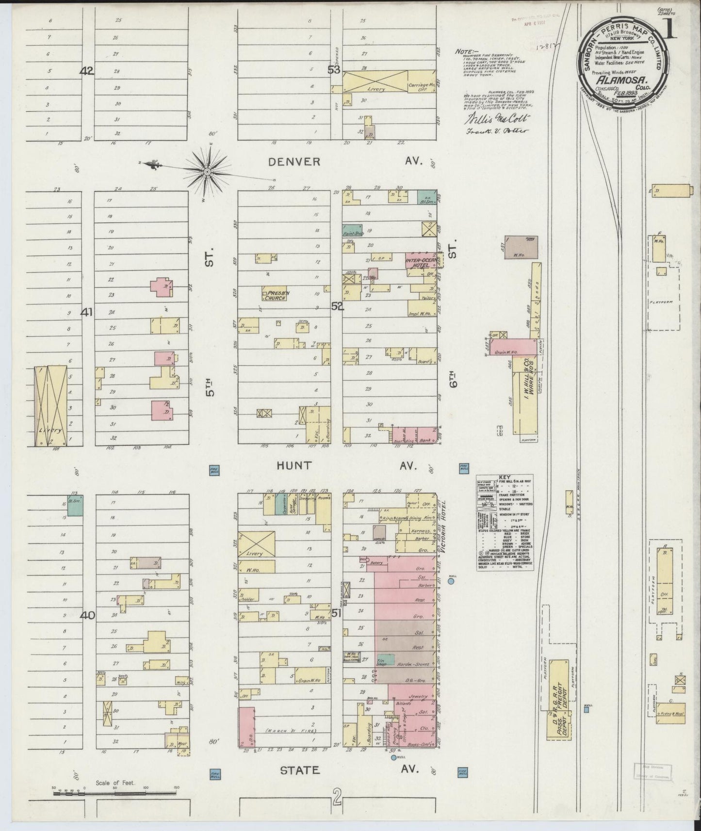 Sanborn Fire Insurance Map from Alamosa, Alamosa County, Colorado. (1893) – Historic Sanborn Fire Insurance Map Print