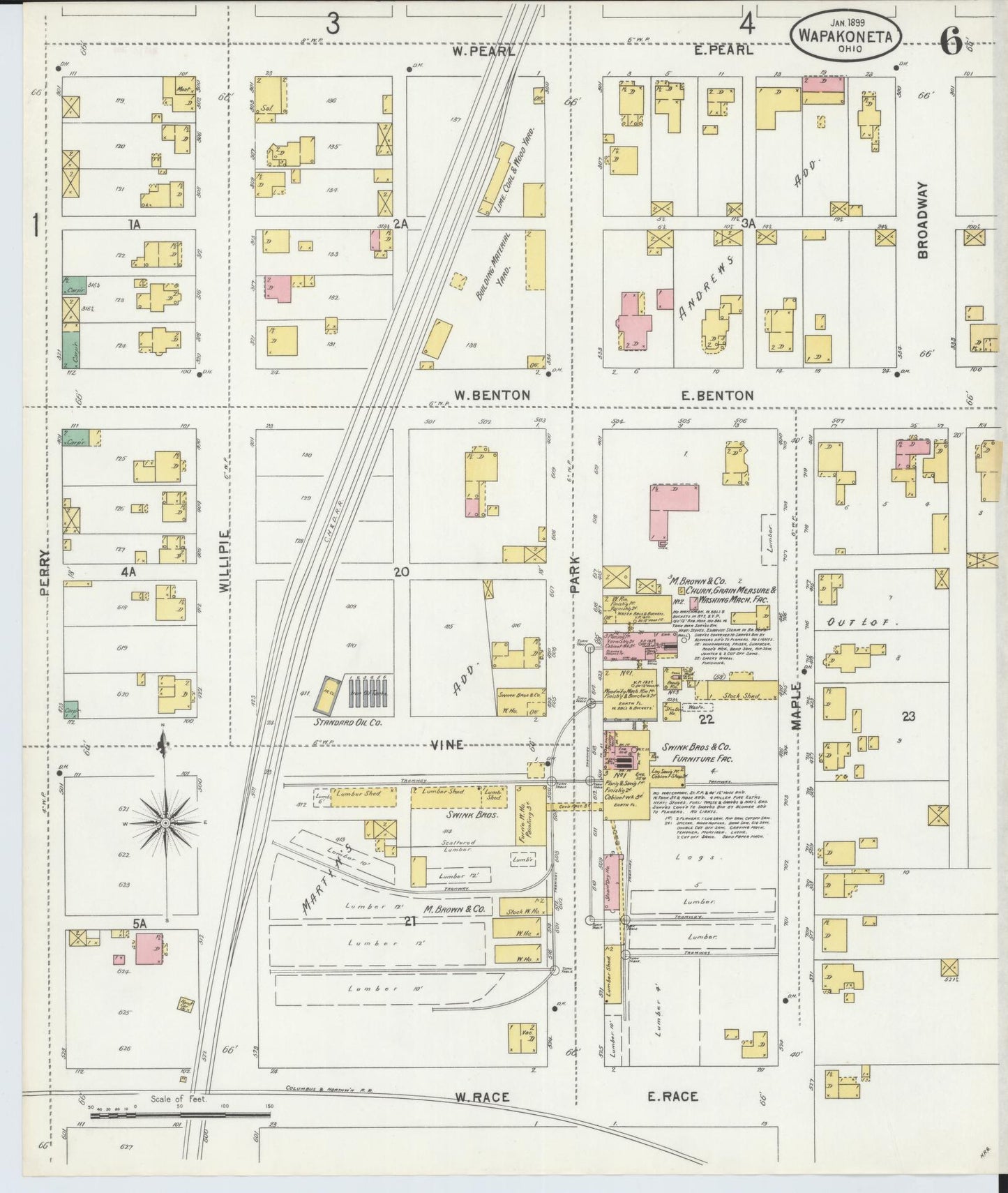 Sanborn Fire Insurance Map from Wapakoneta, Auglaize County, Ohio (1899), Sheet #0006 - Complete Map Set gallery image, historic Sanborn map, vintage wall art, Ohio Ohio