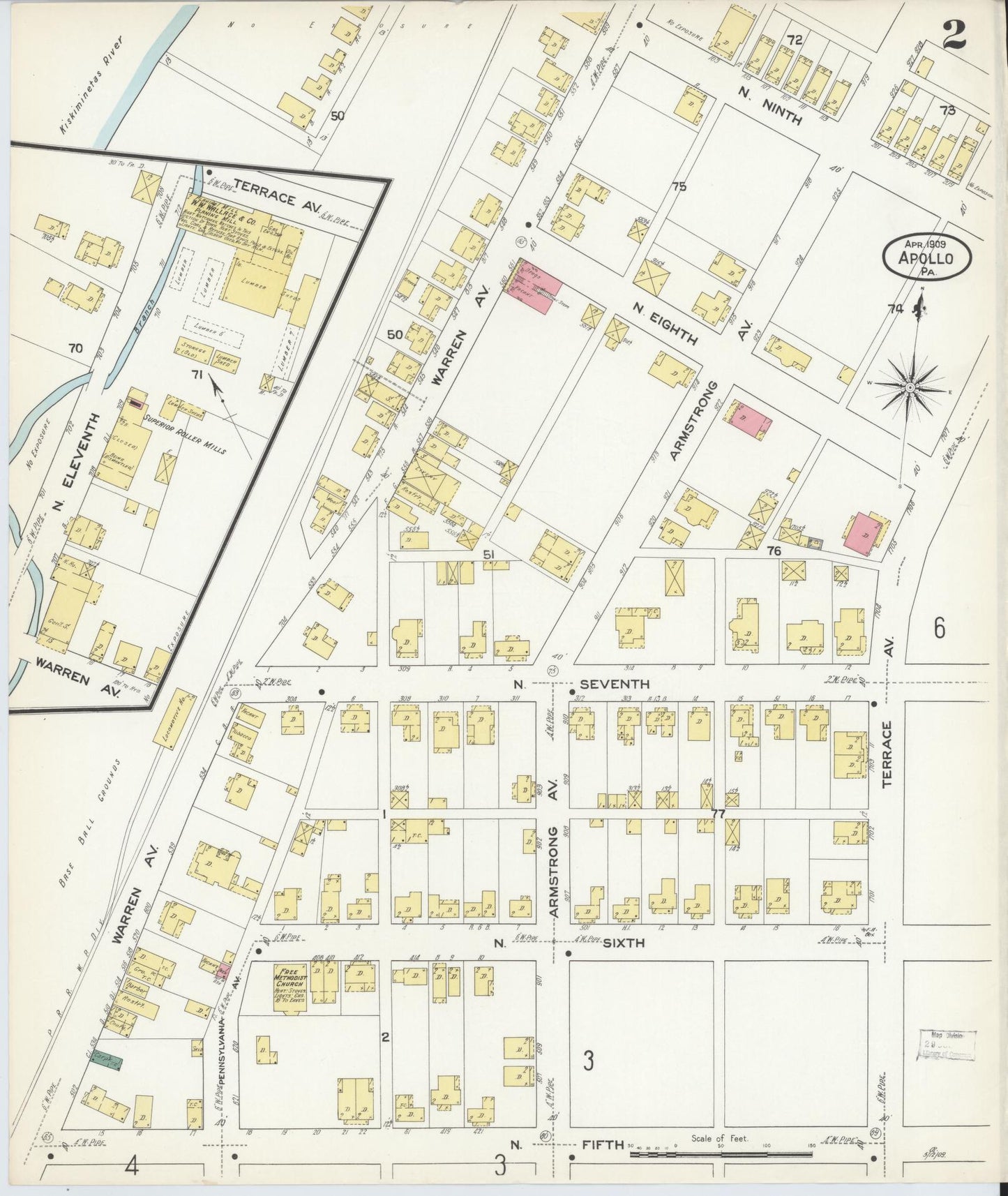 Sanborn Fire Insurance Map from Apollo, Armstrong County, Pennsylvania (1909), Sheet #0002 - Historic Sanborn Fire Insurance Map Print, vintage old map wall art, antique decor, genealogy gift, Pennsylvania Pennsylvania map