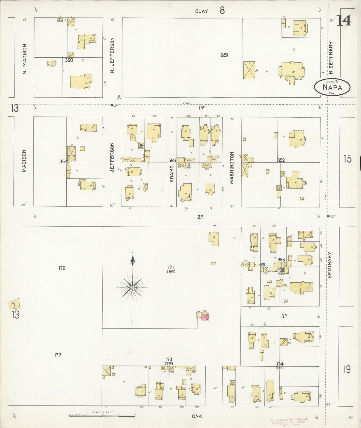 Sanborn Fire Insurance Map from Napa, Napa County, California (1901), Sheet #0014 - Historic Sanborn Fire Insurance Map Print, vintage old map wall art, antique decor, genealogy gift, California California map