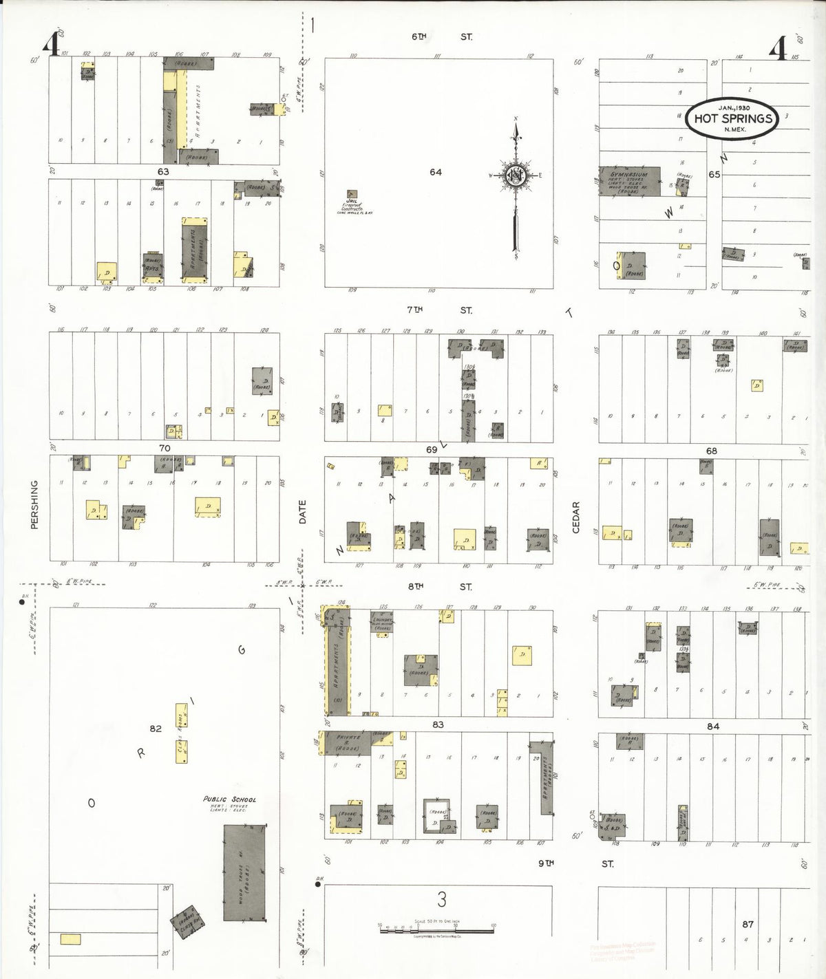 Sanborn Fire Insurance Map from Hot Springs, Sierra County, New Mexico (1930), Sheet #0004 - Historic Sanborn Fire Insurance Map Print, vintage old map wall art, antique decor, genealogy gift, New Mexico New Mexico map