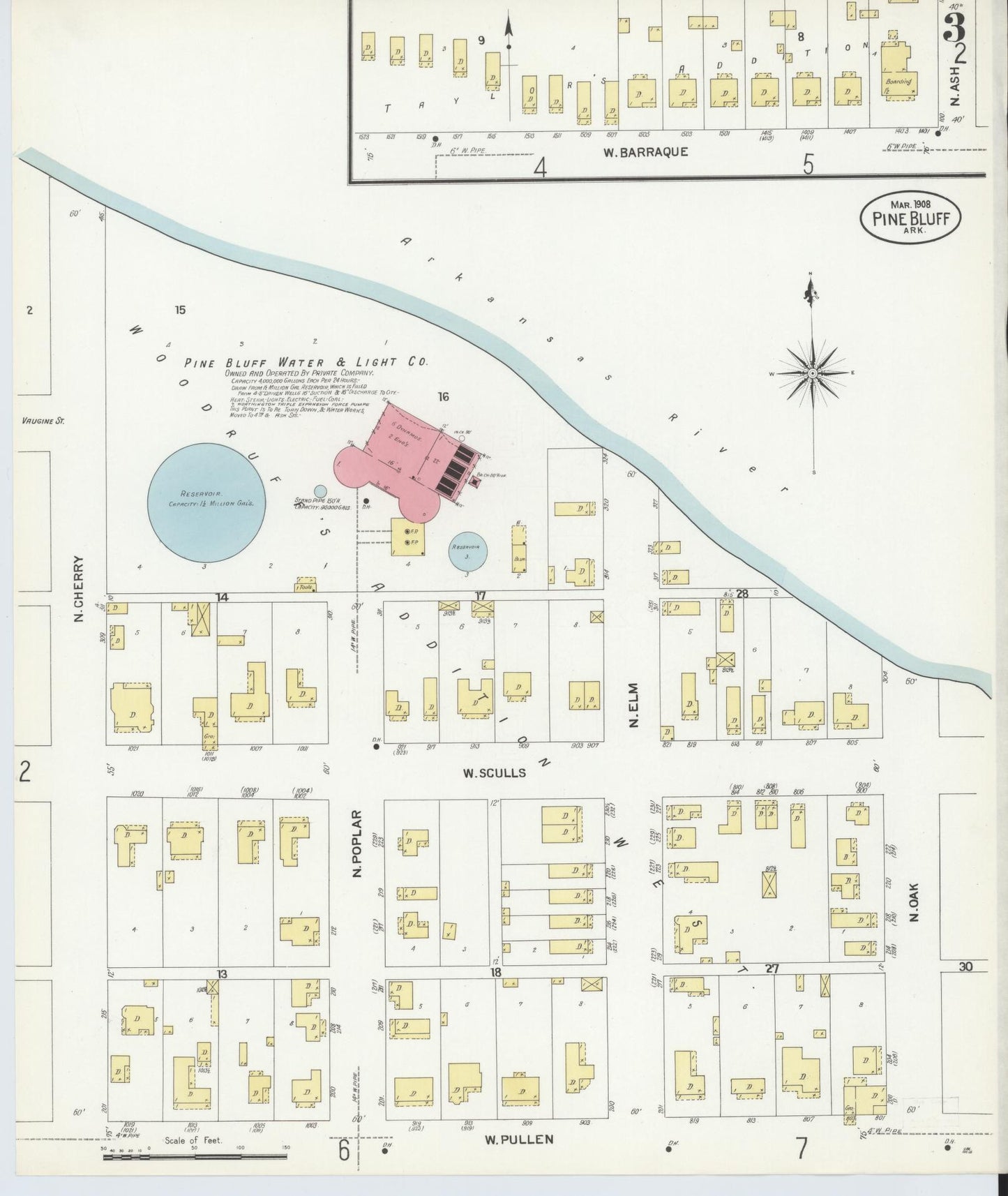 Sanborn Fire Insurance Map from Pine Bluff, Jefferson County, Arkansas (1908), Sheet #0003 - Historic Sanborn Fire Insurance Map Print, vintage old map wall art, antique decor, genealogy gift, Arkansas Arkansas map