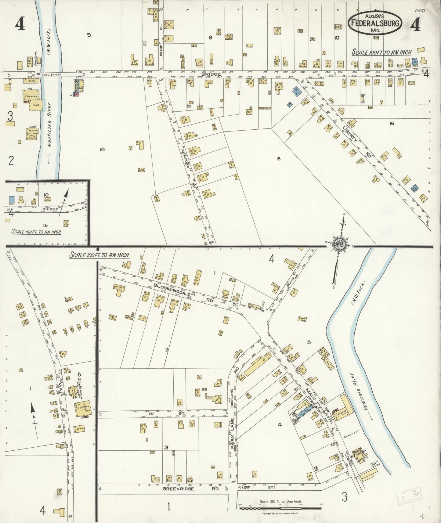 Caroline, Maryland - 1923 - Sanborn Fire Insurance Map, Sheet #0004 - Historic Sanborn Fire Insurance Map Print, Caroline Maryland 1923 0004 vintage old map wall art