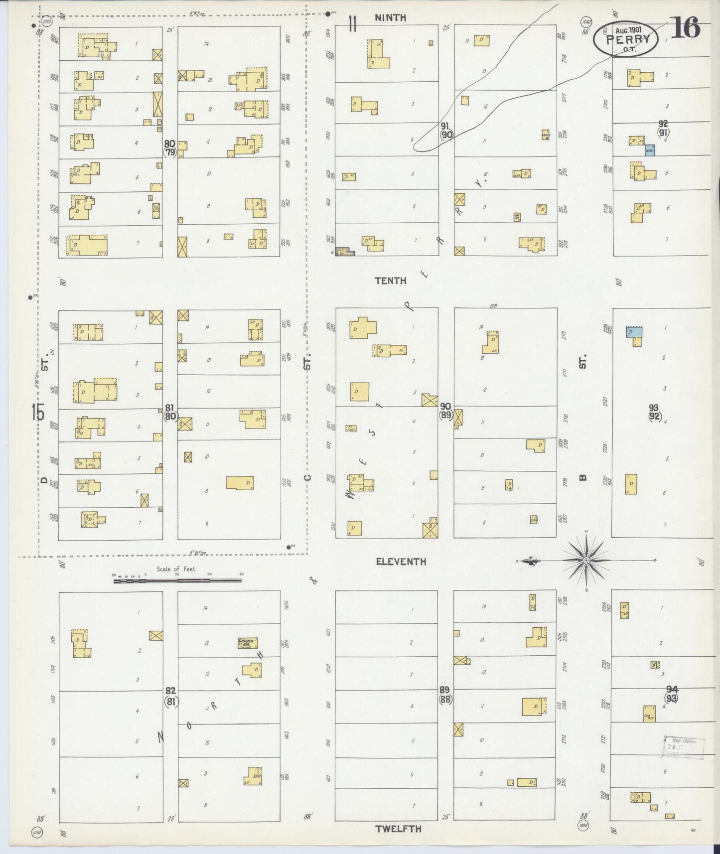 Sanborn Fire Insurance Map from Perry, Noble County, Oklahoma (1901), Sheet #0016 - Complete Map Set gallery image, historic Sanborn map, vintage wall art, Oklahoma Oklahoma