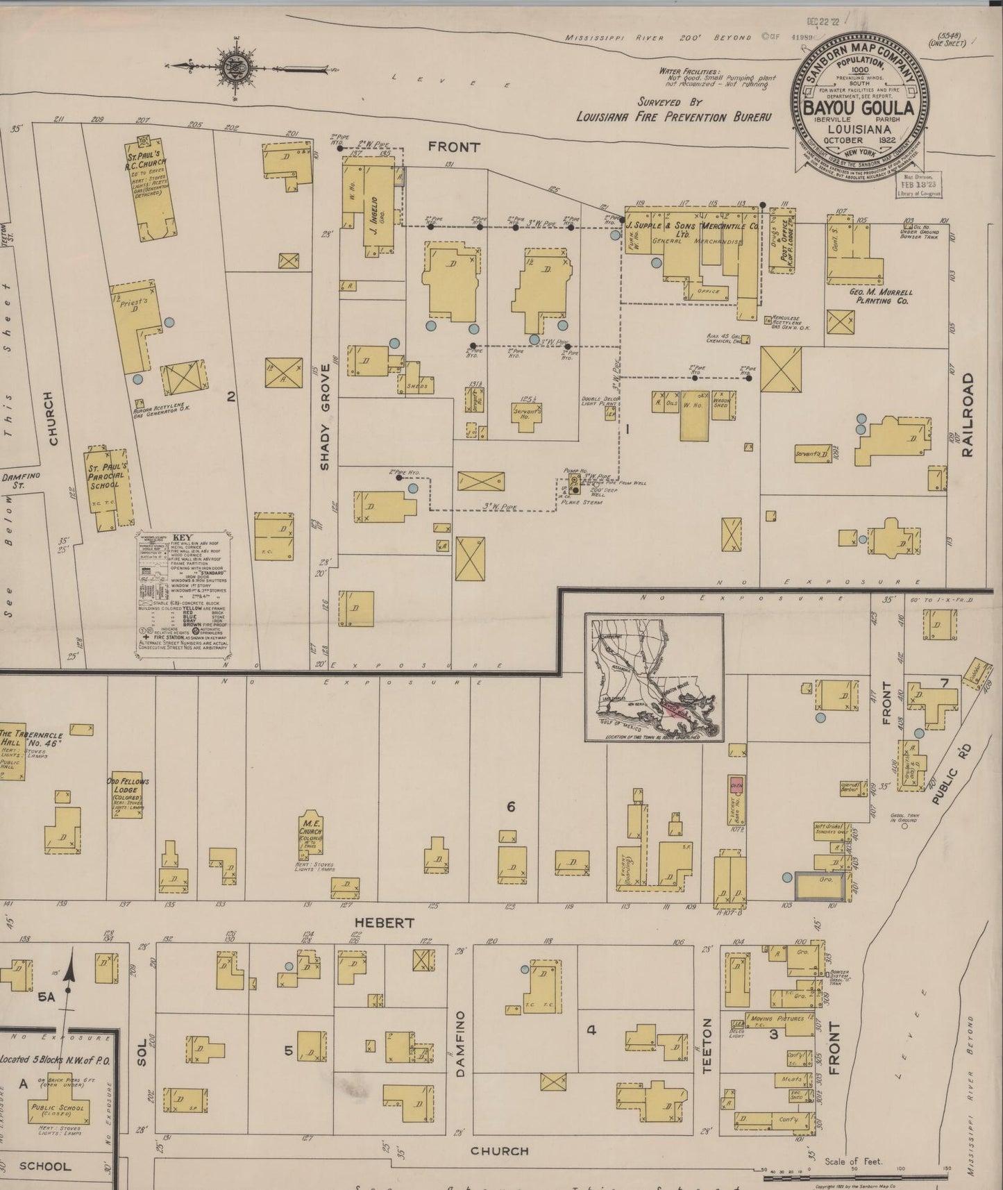Sanborn Fire Insurance Map from Bayou Goula, Iberville Parish, Louisiana (1922), Sheet #0001 - Historic Sanborn Fire Insurance Map Print, vintage old map wall art, antique decor, genealogy gift, Louisiana Louisiana map