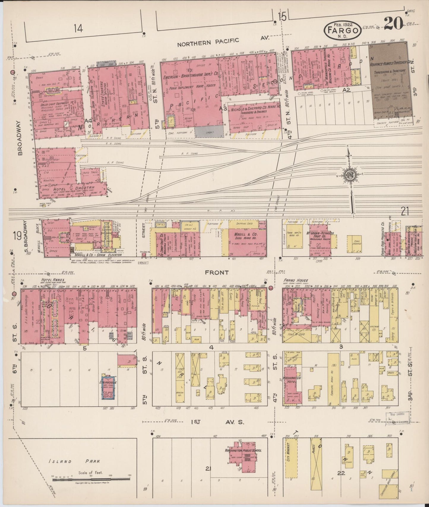 Sanborn Fire Insurance Map from Fargo, Cass County, North Dakota (1922), Sheet #0020 - Historic Sanborn Fire Insurance Map Print, vintage old map wall art, antique decor, genealogy gift, North Dakota North Dakota map