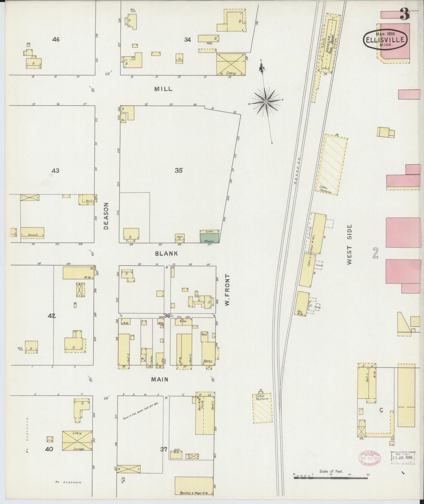 Sanborn Fire Insurance Map from Ellisville, Jones County, Mississippi (1895), Sheet #0003 - Historic Sanborn Fire Insurance Map Print, vintage old map wall art, antique decor, genealogy gift, Mississippi Mississippi map