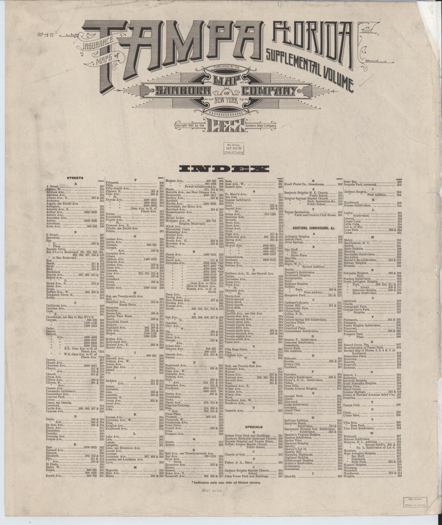 Sanborn Fire Insurance Map from Tampa, Hillsborough County, Florida (1922), Sheet #0001 - Historic Sanborn Fire Insurance Map Print, vintage old map wall art, antique decor, genealogy gift, Florida Florida map