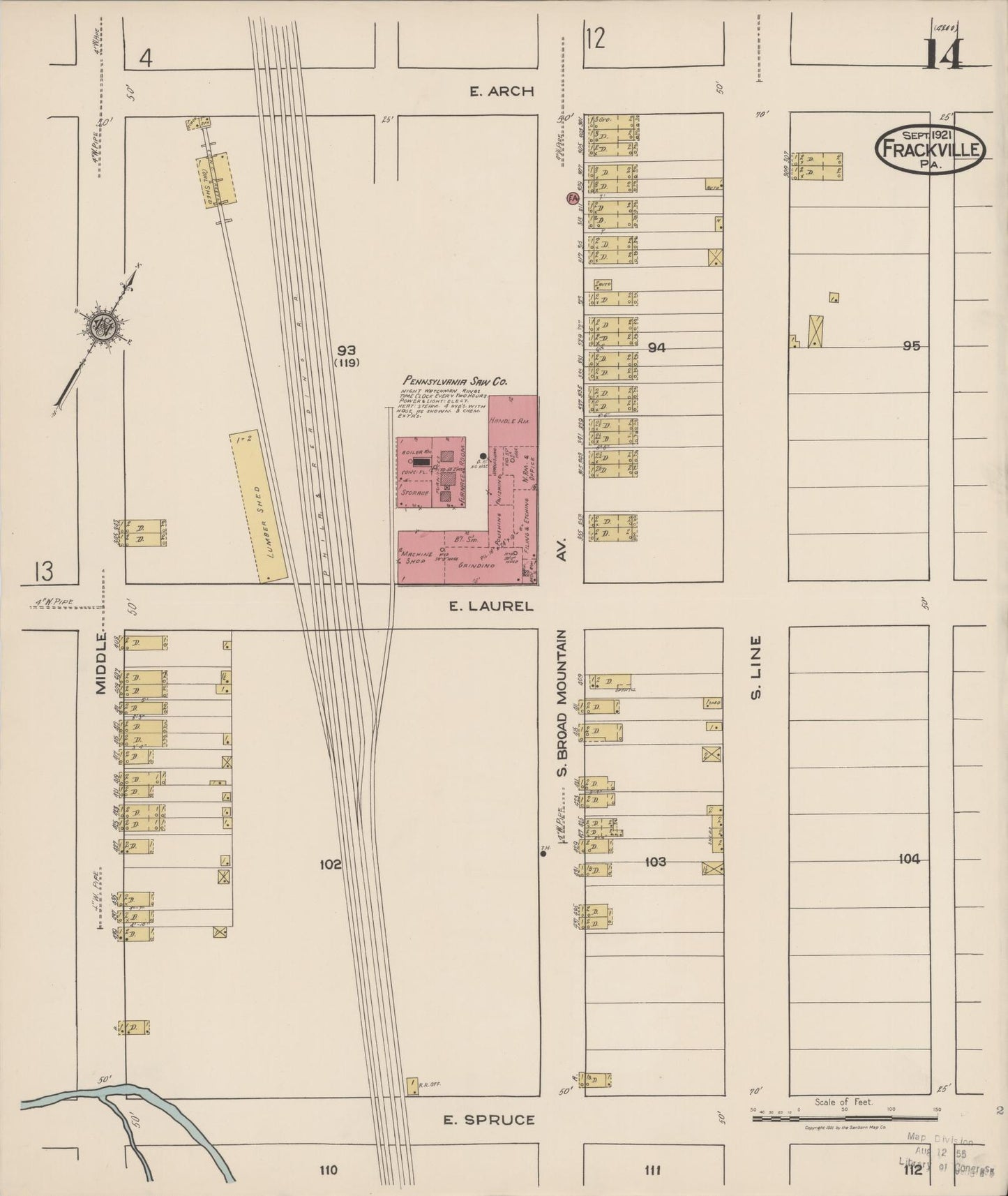 Sanborn Fire Insurance Map from Frackville, Schuylkill County, Pennsylvania (1921), Sheet #0014 - Historic Sanborn Fire Insurance Map Print, vintage old map wall art, antique decor, genealogy gift, Pennsylvania Pennsylvania map