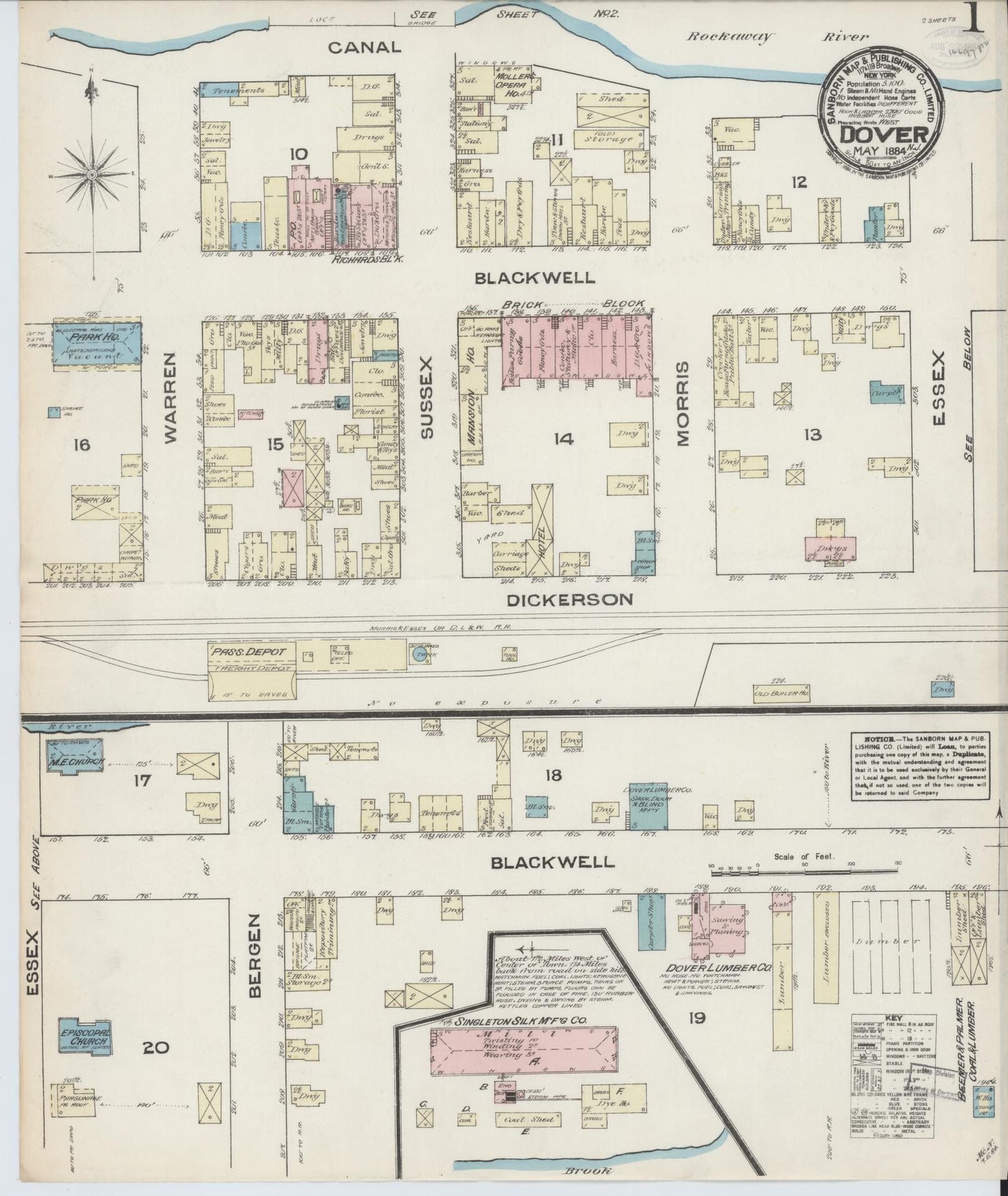 Sanborn Fire Insurance Map from Dover, Morris County, New Jersey. (1884) – Historic Sanborn Fire Insurance Map Print