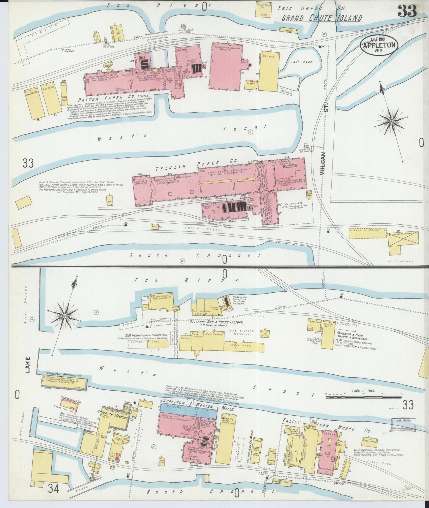 Sanborn Fire Insurance Map from Appleton, Outagamie County, Wisconsin (1901), Sheet #0033 - Historic Sanborn Fire Insurance Map Print, vintage old map wall art, antique decor, genealogy gift, Wisconsin Wisconsin map