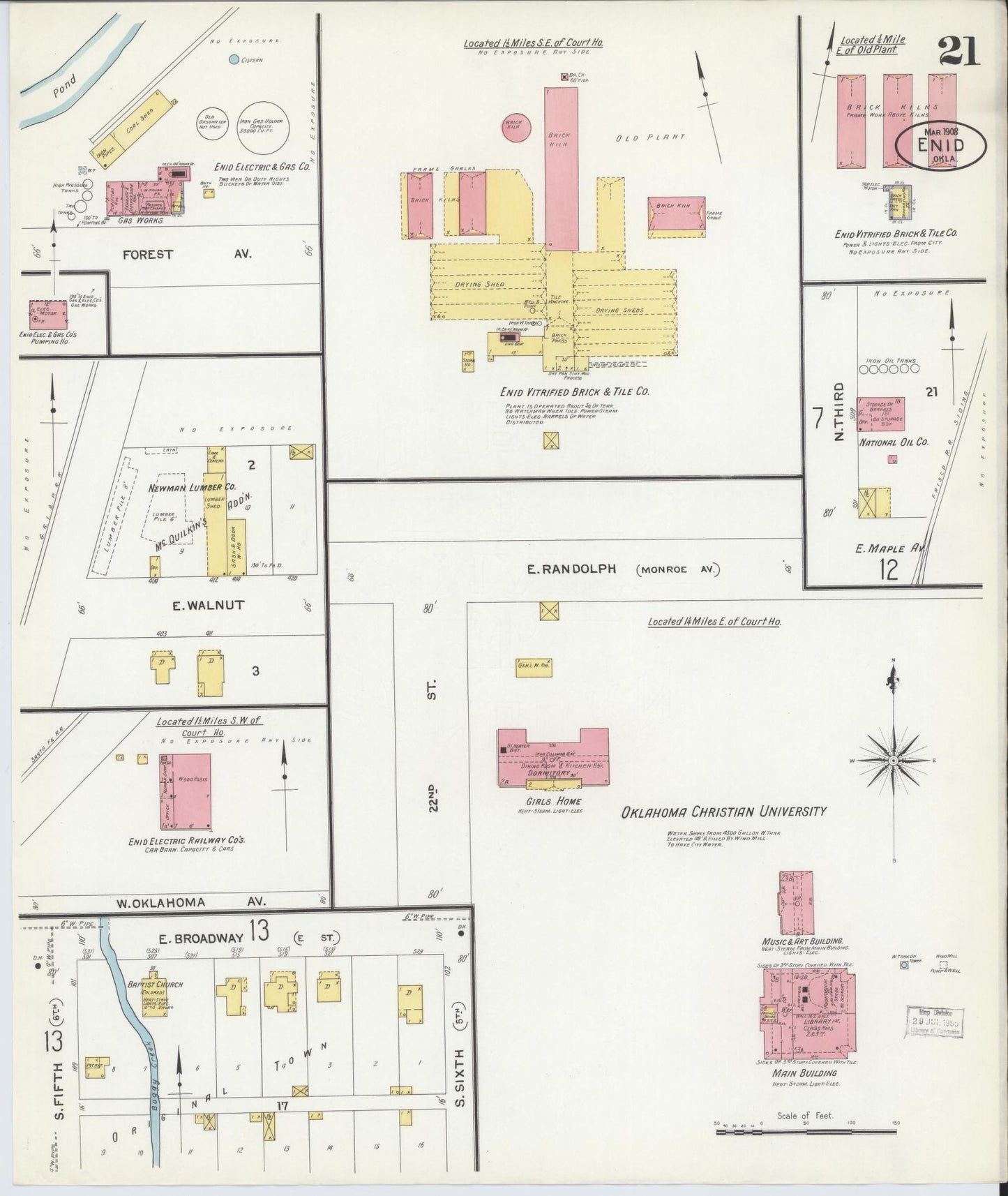Sanborn Fire Insurance Map from Enid, Garfield County, Oklahoma (1908), Sheet #0021 - Historic Sanborn Fire Insurance Map Print, vintage old map wall art, antique decor, genealogy gift, Oklahoma Oklahoma map