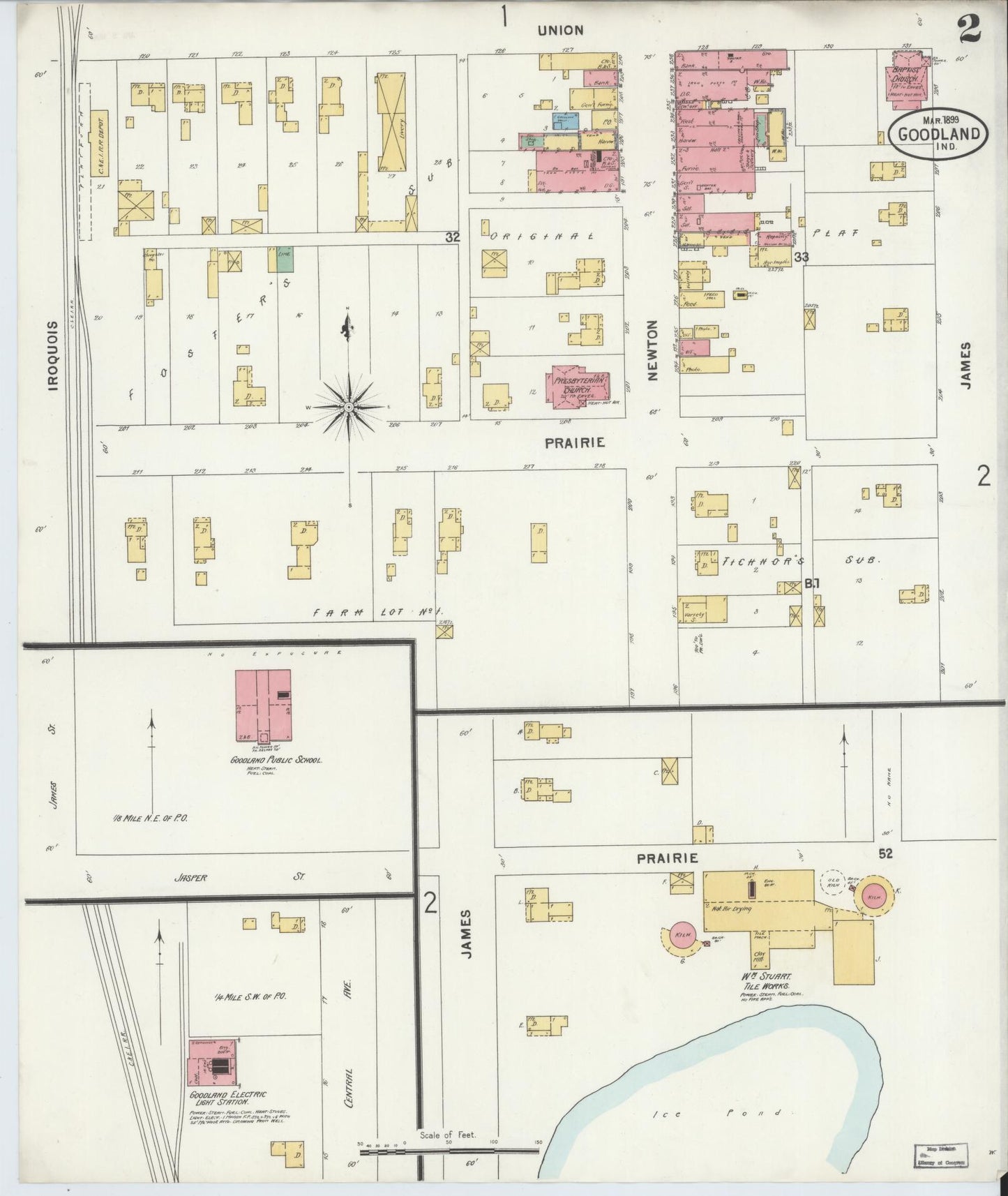Sanborn Fire Insurance Map from Goodland, Newton County, Indiana (1899), Sheet #0002 - Complete Map Set gallery image, historic Sanborn map, vintage wall art, Indiana Indiana
