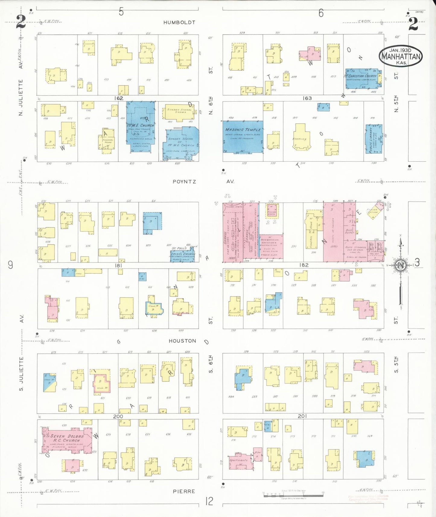 Sanborn Fire Insurance Map from Manhattan, Riley County, Kansas (1930), Sheet #0002 - Historic Sanborn Fire Insurance Map Print, vintage old map wall art, antique decor, genealogy gift, Kansas Kansas map