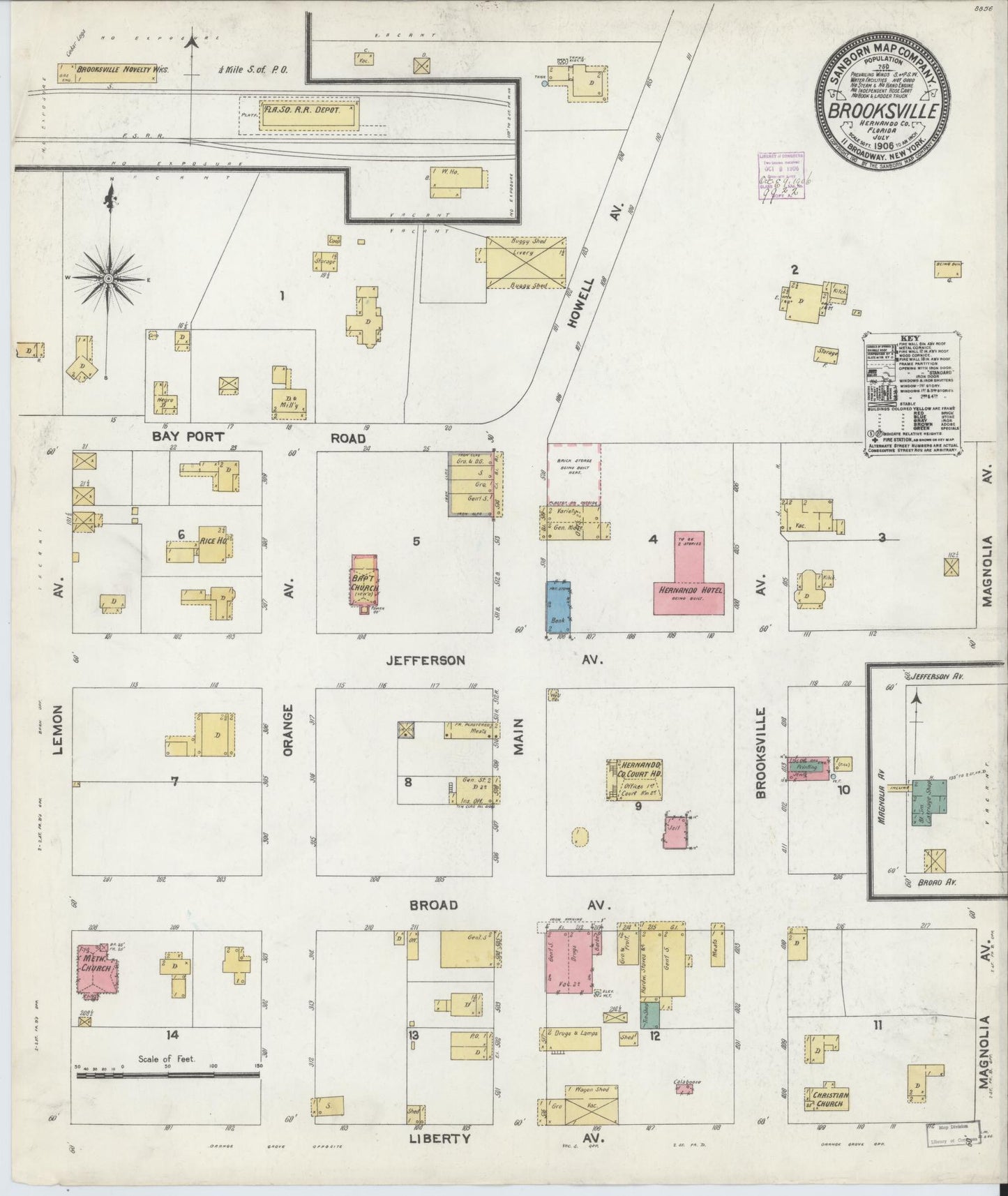Sanborn Fire Insurance Map from Brooksville, Hernando County, Florida (1906), Sheet #0001 - Historic Sanborn Fire Insurance Map Print, vintage old map wall art, antique decor, genealogy gift, Florida Florida map