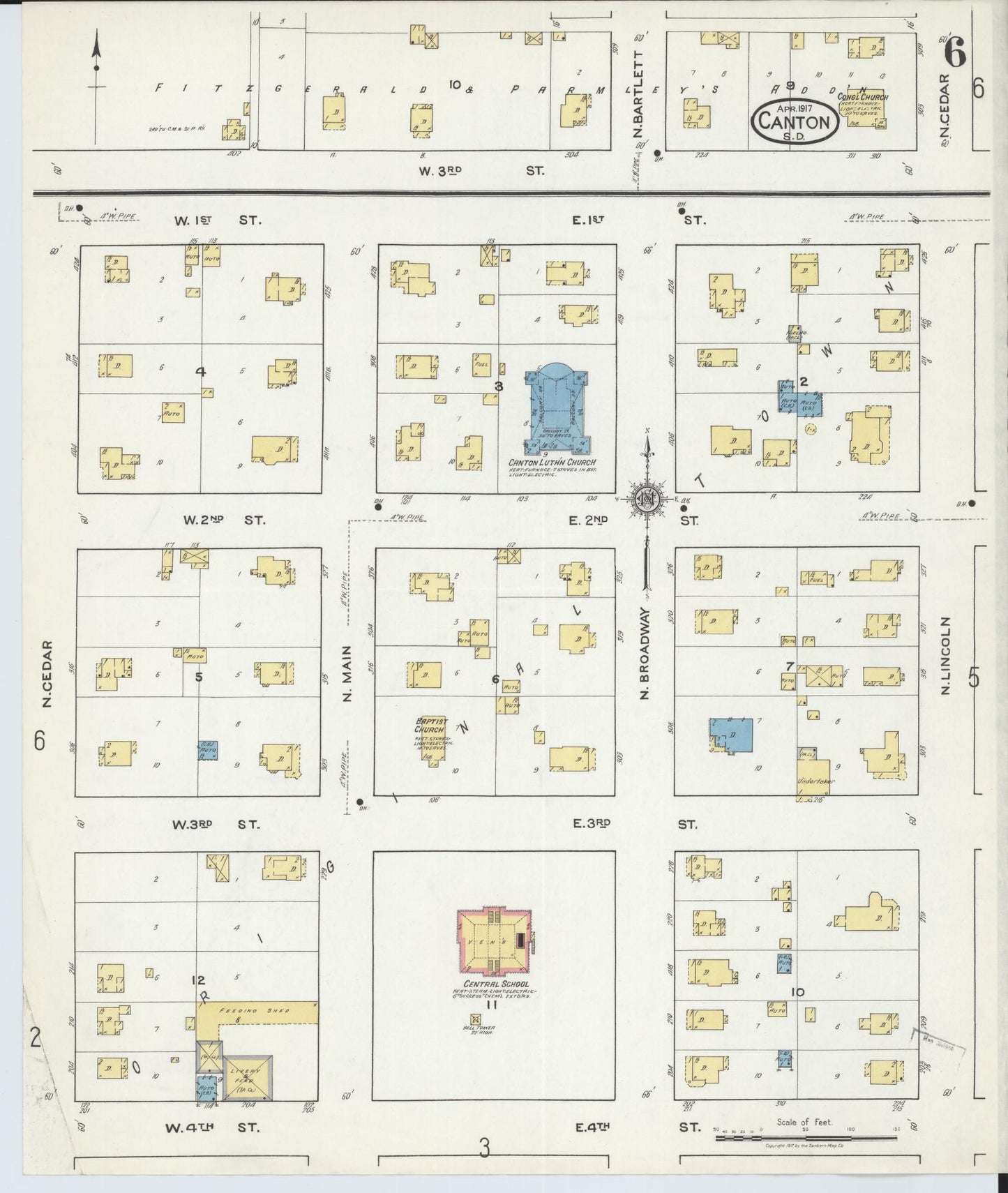 Sanborn Fire Insurance Map from Canton, Lincoln County, South Dakota (1917), Sheet #0006 - Complete Map Set gallery image, historic Sanborn map, vintage wall art, South Dakota South Dakota