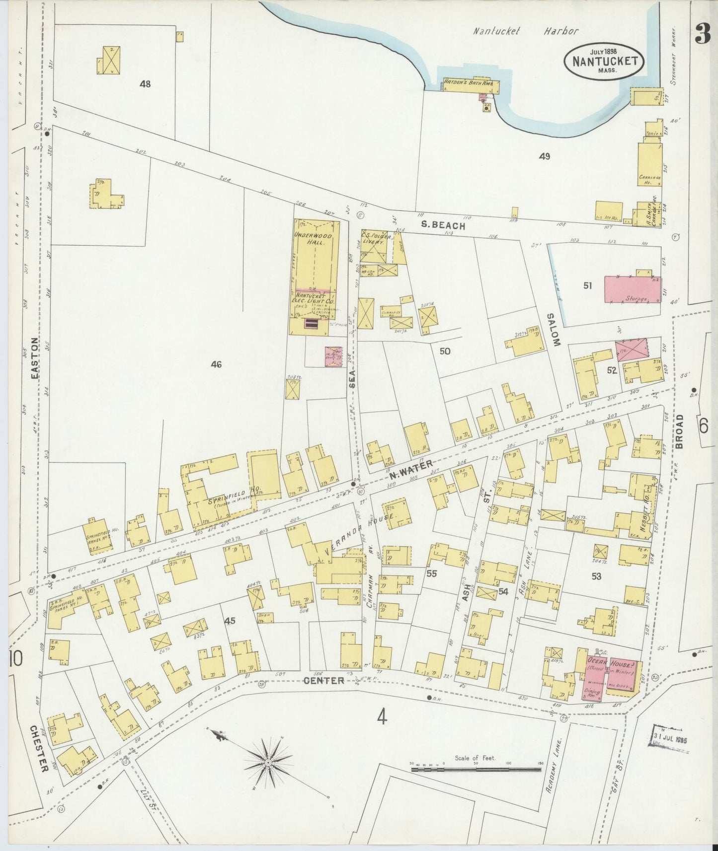 Sanborn Fire Insurance Map from Nantucket, Nantucket County, Massachusetts (1898), Sheet #0003 - Historic Sanborn Fire Insurance Map Print, vintage old map wall art, antique decor, genealogy gift, Massachusetts Massachusetts map