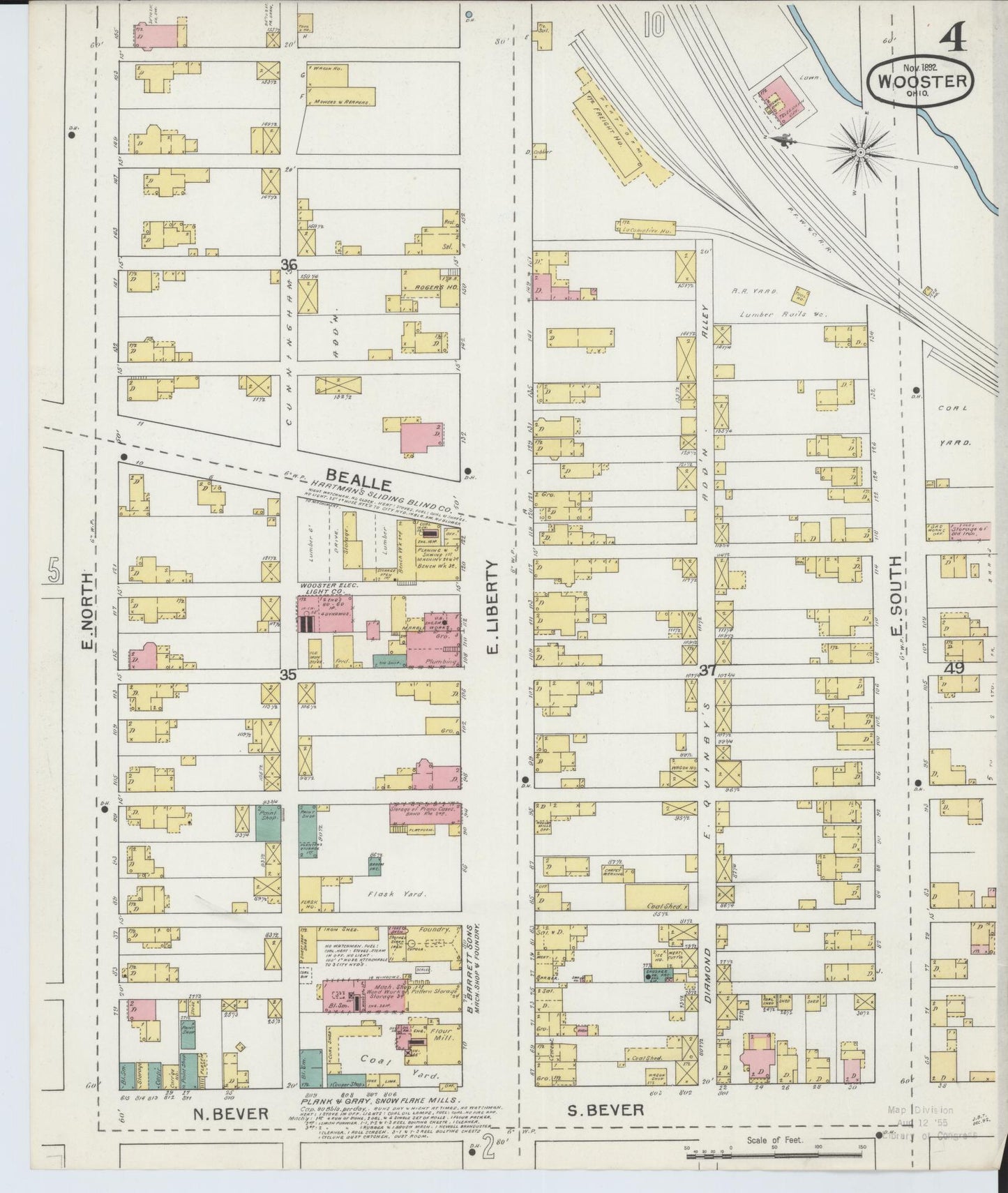 Sanborn Fire Insurance Map from Wooster, Wayne County, Ohio (1892), Sheet #0004 - Historic Sanborn Fire Insurance Map Print, vintage old map wall art, antique decor, genealogy gift, Ohio Ohio map