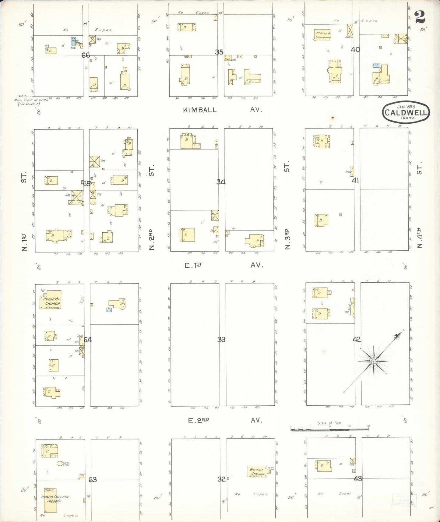 Sanborn Fire Insurance Map from Caldwell, Canyon County, Idaho (1892), Sheet #0002 - Historic Sanborn Fire Insurance Map Print, vintage old map wall art, antique decor, genealogy gift, Idaho Idaho map