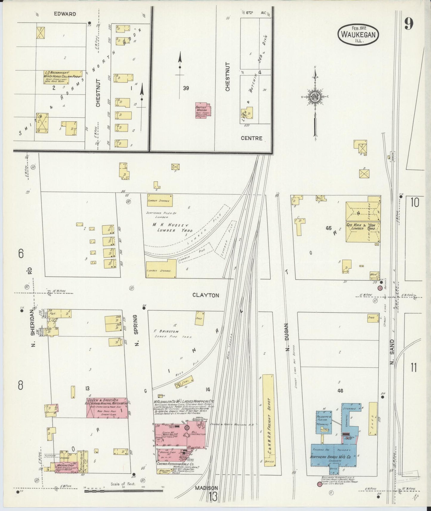 Sanborn Fire Insurance Map from Waukegan, Lake County, Illinois. (1912), Sheet 9 – Historic Sanborn Fire Insurance Map Print