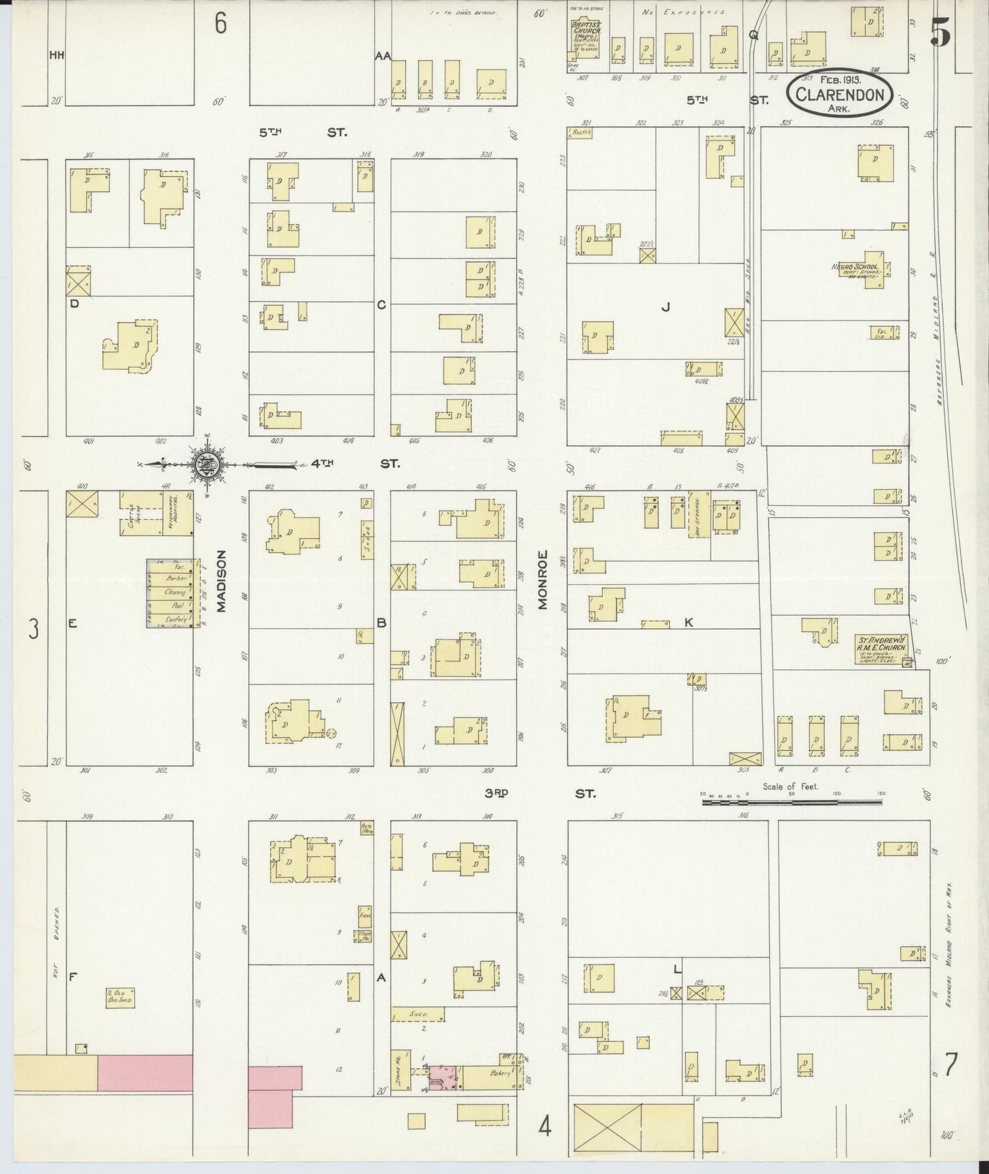 Sanborn Fire Insurance Map from Clarendon, Monroe County, Arkansas (1913), Sheet #0005 - Historic Sanborn Fire Insurance Map Print, vintage old map wall art, antique decor, genealogy gift, Arkansas Arkansas map