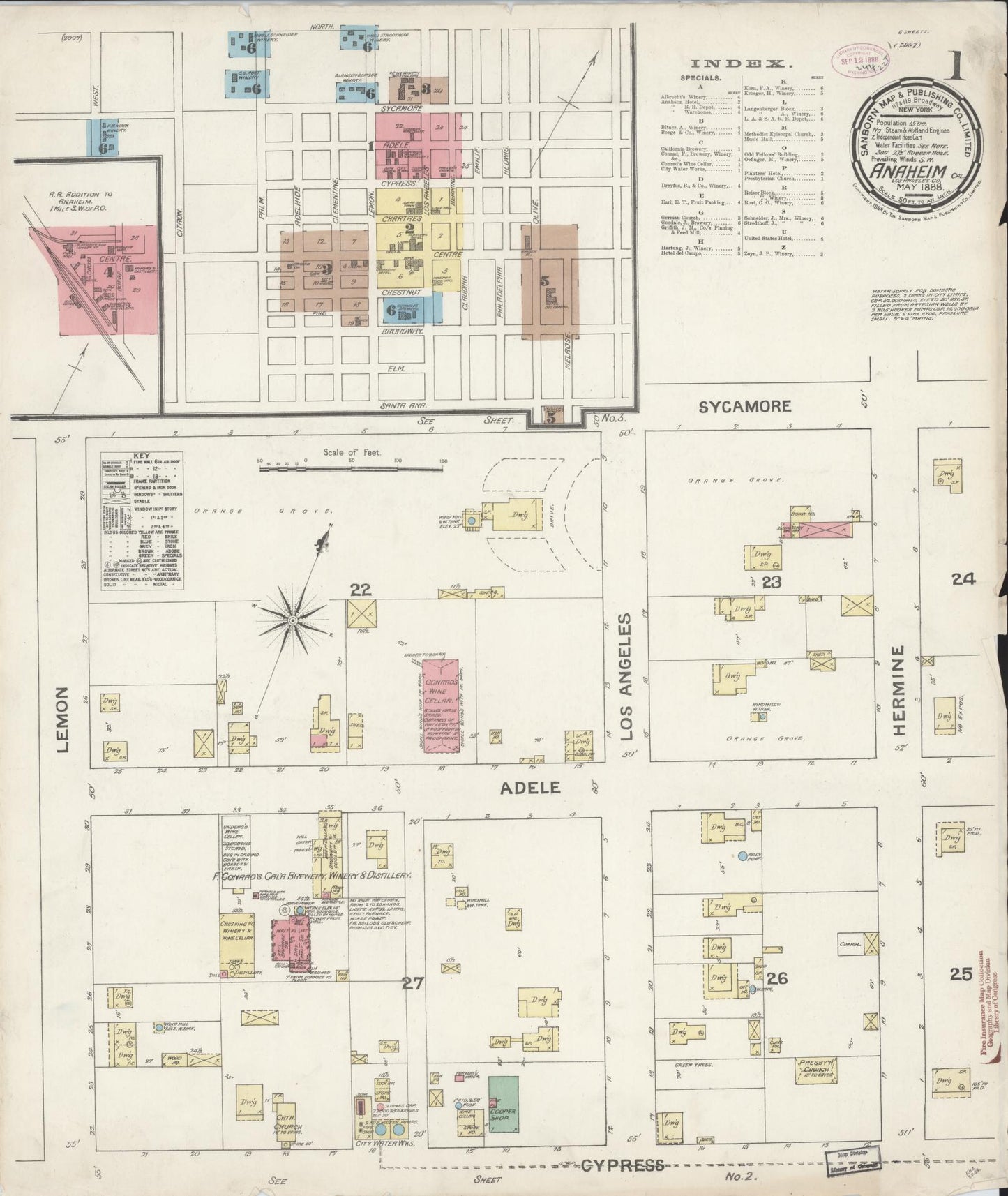 Sanborn Fire Insurance Map from Anaheim, Orange County, California (1888), Sheet #0001 - Historic Sanborn Fire Insurance Map Print, vintage old map wall art, antique decor, genealogy gift, California California map