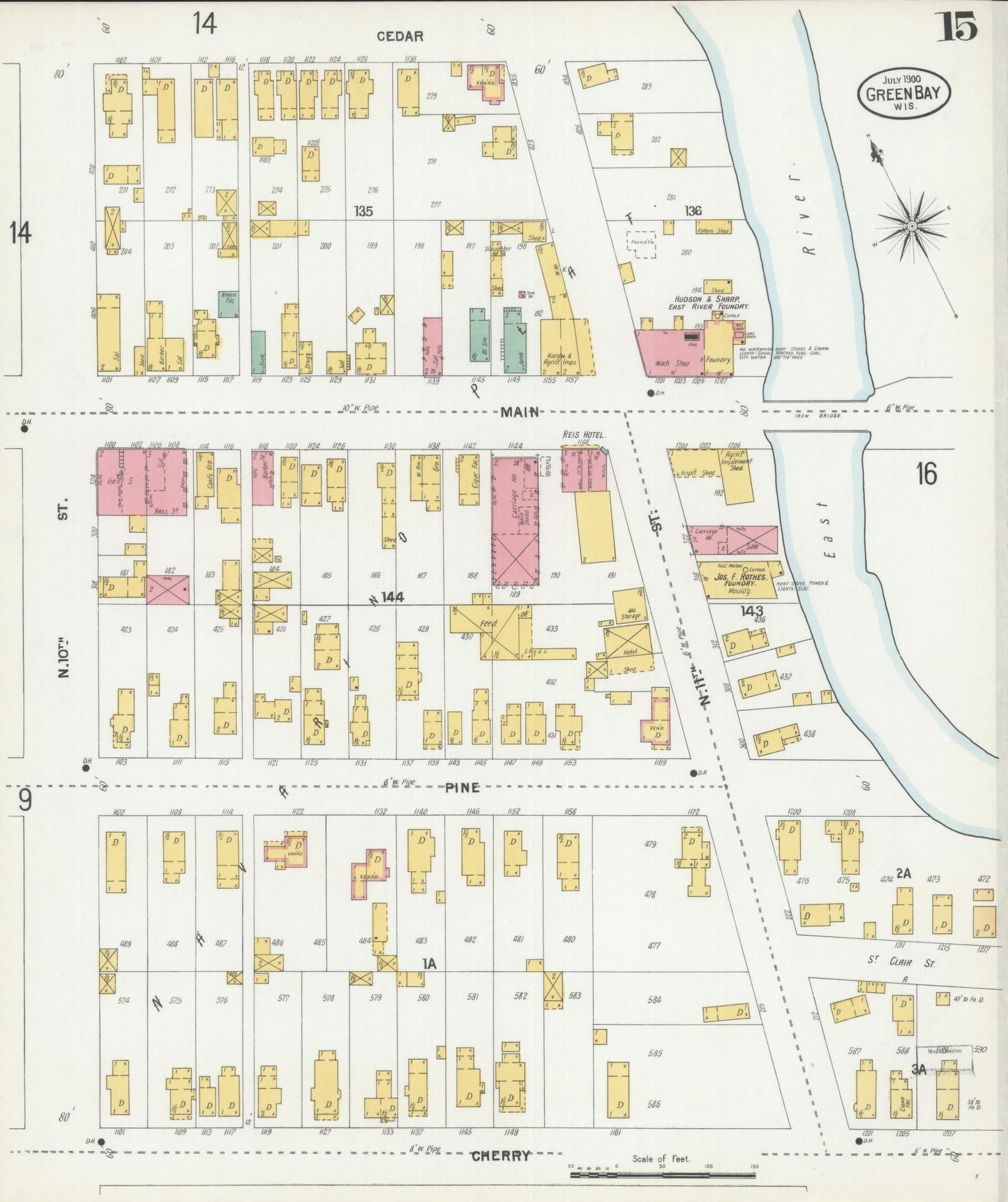 Sanborn Fire Insurance Map from Green Bay, Brown County, Wisconsin (1900), Sheet #0015 - Historic Sanborn Fire Insurance Map Print, vintage old map wall art, antique decor, genealogy gift, Wisconsin Wisconsin map