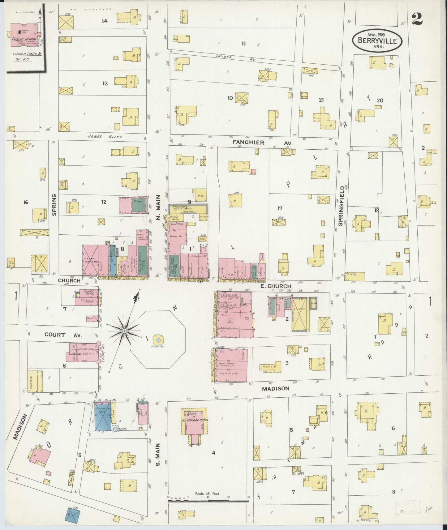 Sanborn Fire Insurance Map from Berryville, Carroll County, Arkansas (1909), Sheet #0002 - Historic Sanborn Fire Insurance Map Print, vintage old map wall art, antique decor, genealogy gift, Arkansas Arkansas map