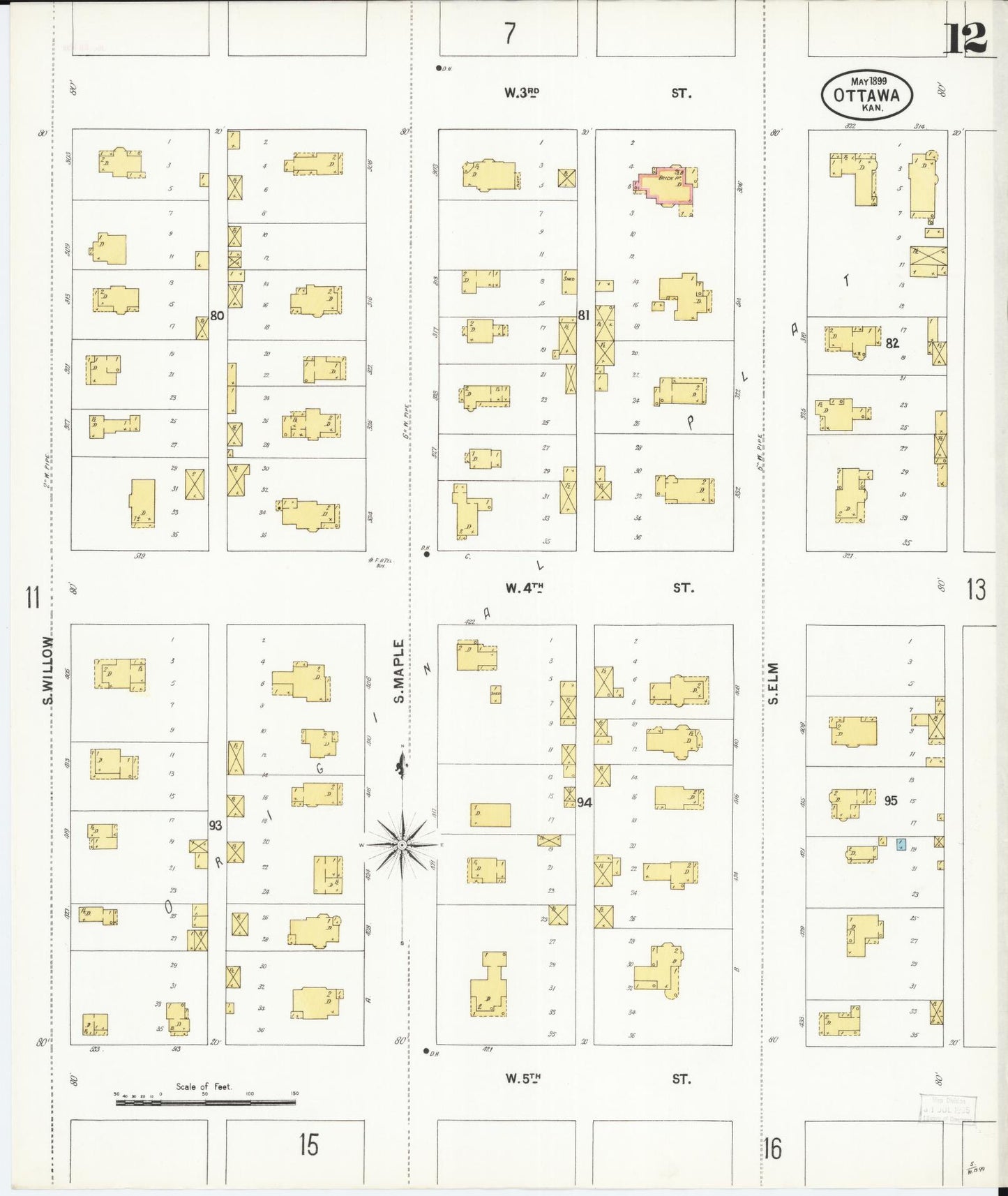 Sanborn Fire Insurance Map from Ottawa, Franklin County, Kansas (1899), Sheet #0012 - Historic Sanborn Fire Insurance Map Print, vintage old map wall art, antique decor, genealogy gift, Kansas Kansas map
