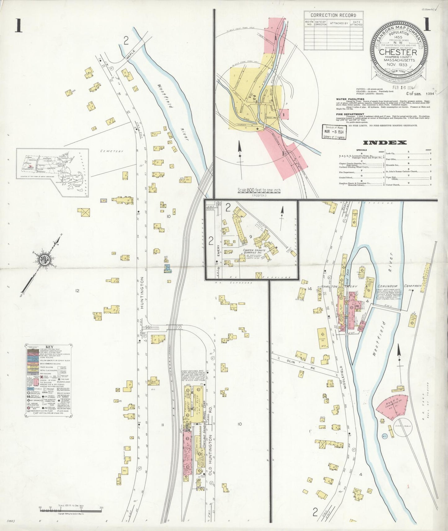Sanborn Fire Insurance Map from Chester, Hampden County, Massachusetts (1933), Sheet #0001 - Historic Sanborn Fire Insurance Map Print, vintage old map wall art, antique decor, genealogy gift, Massachusetts Massachusetts map