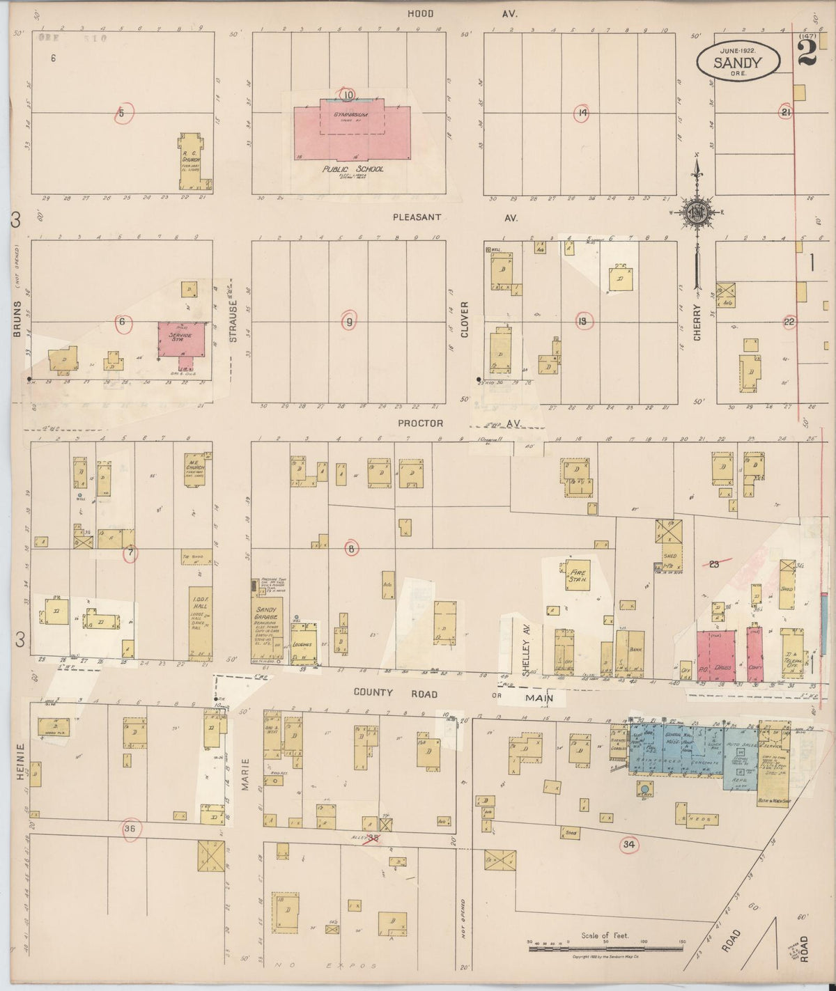 Sanborn Fire Insurance Map from Sandy, Clackamas County, Oregon (1931), Sheet #0002 - Historic Sanborn Fire Insurance Map Print, vintage old map wall art, antique decor, genealogy gift, Oregon Oregon map