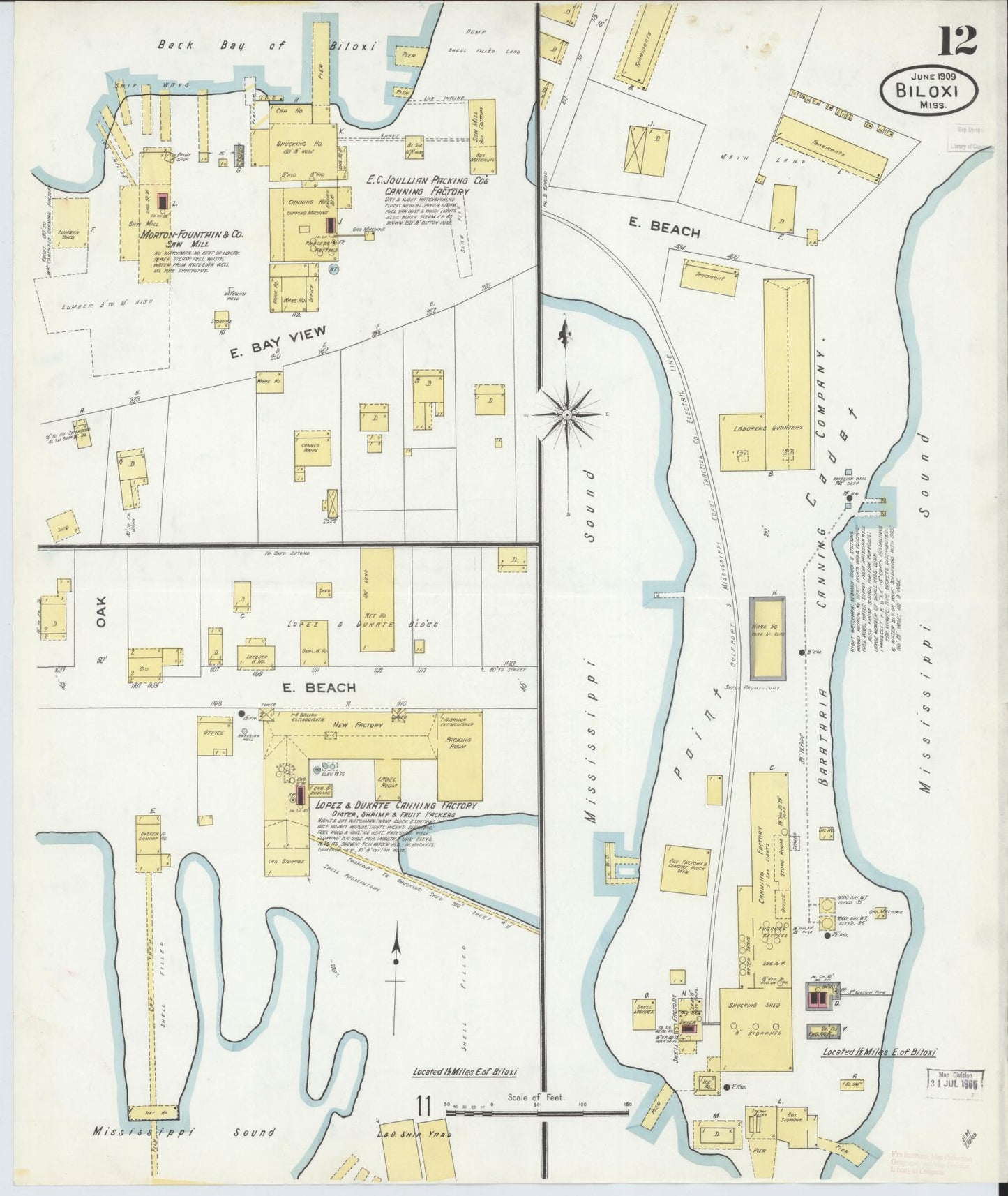 Sanborn Fire Insurance Map from Biloxi, Harrison County, Mississippi (1909), Sheet #0012 - Complete Map Set gallery image, historic Sanborn map, vintage wall art, Mississippi Mississippi
