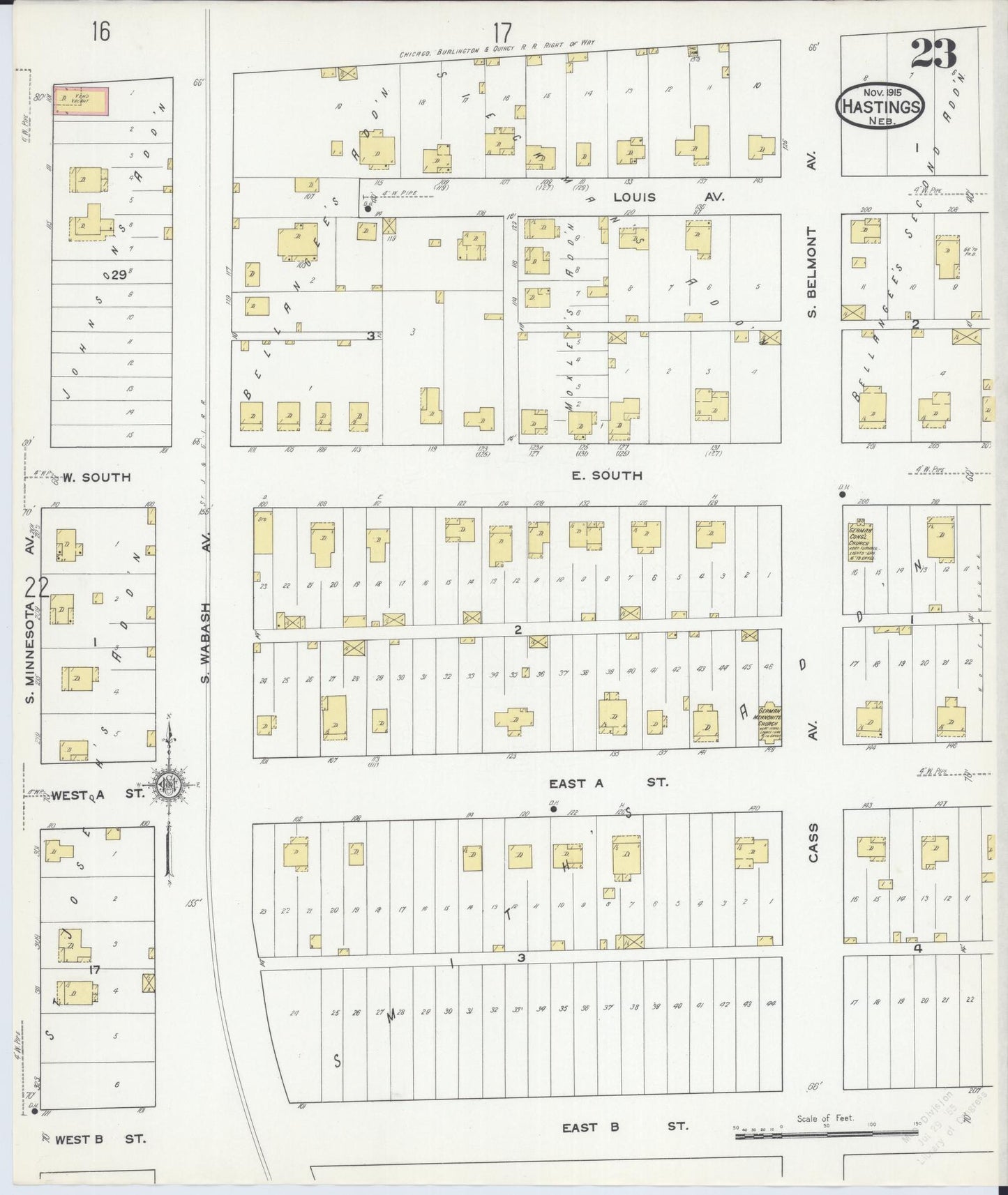 Sanborn Fire Insurance Map from Hastings, Adams County, Nebraska (1915), Sheet #0023 - Historic Sanborn Fire Insurance Map Print, vintage old map wall art, antique decor, genealogy gift, Nebraska Nebraska map