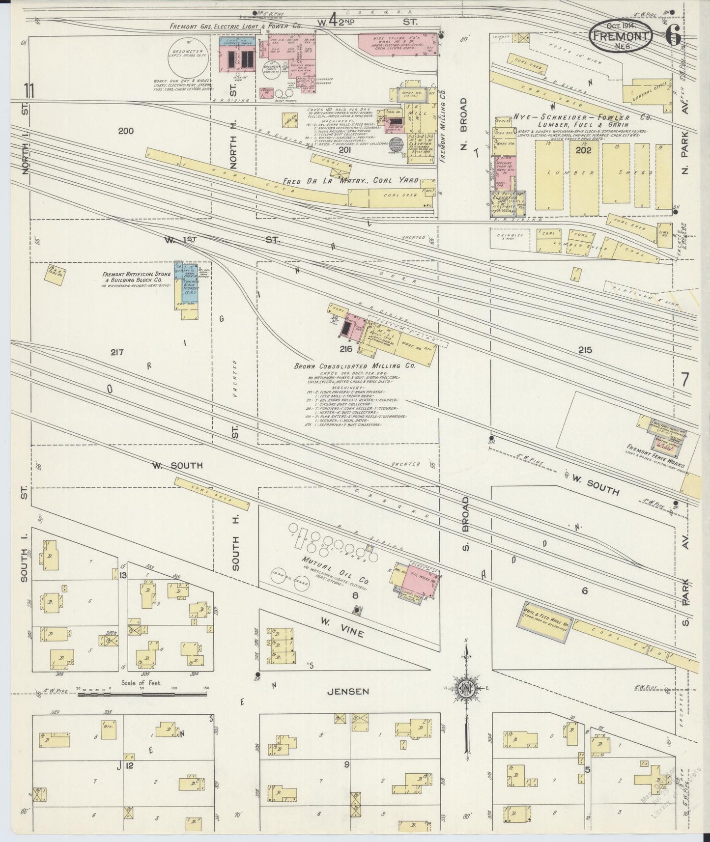 Sanborn Fire Insurance Map from Fremont, Dodge County, Nebraska (1914), Sheet #0006 - Historic Sanborn Fire Insurance Map Print, vintage old map wall art, antique decor, genealogy gift, Nebraska Nebraska map