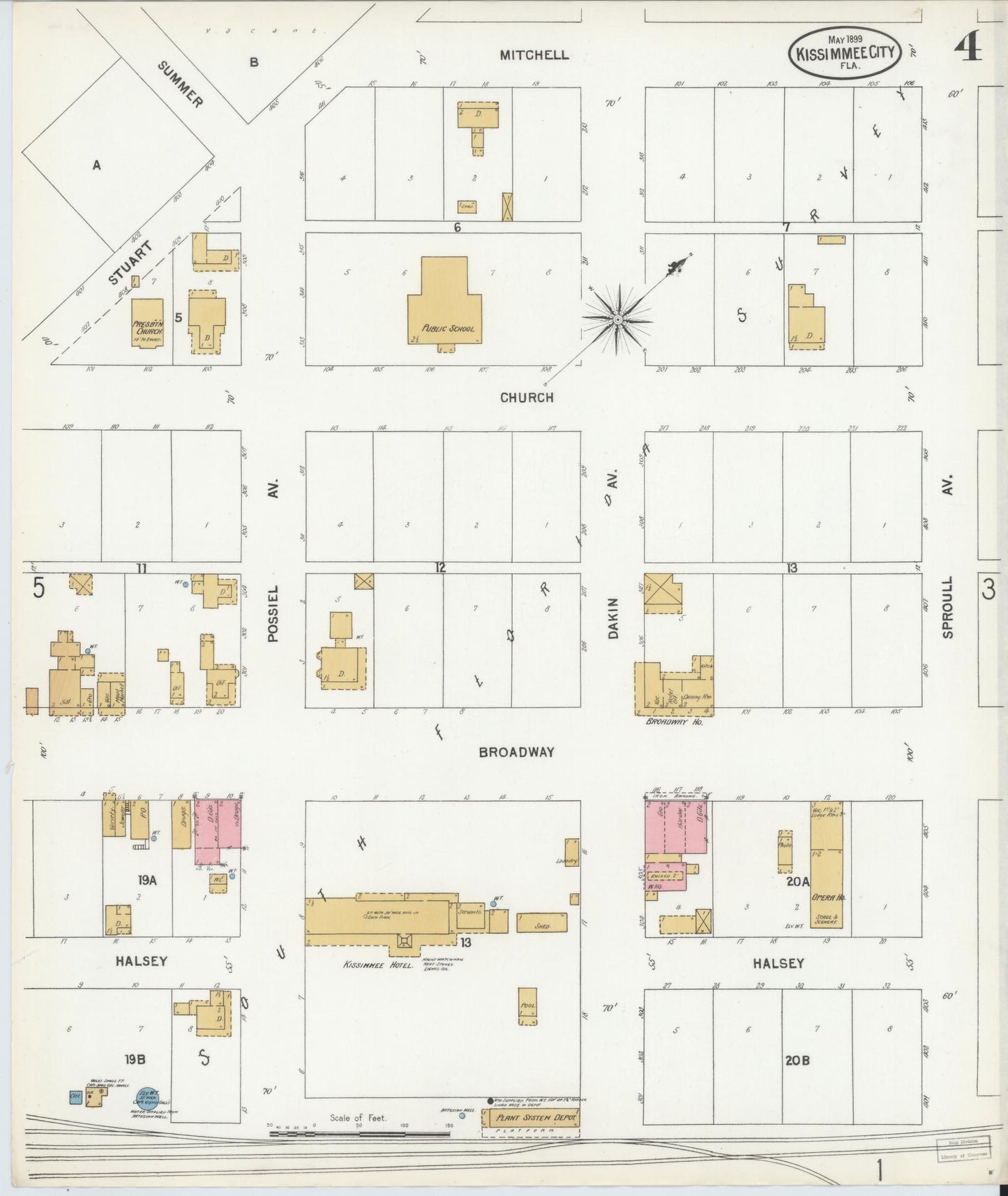Sanborn Fire Insurance Map from Kissimmee, Osceola County, Florida (1899), Sheet #0004 - Historic Sanborn Fire Insurance Map Print, vintage old map wall art, antique decor, genealogy gift, Florida Florida map