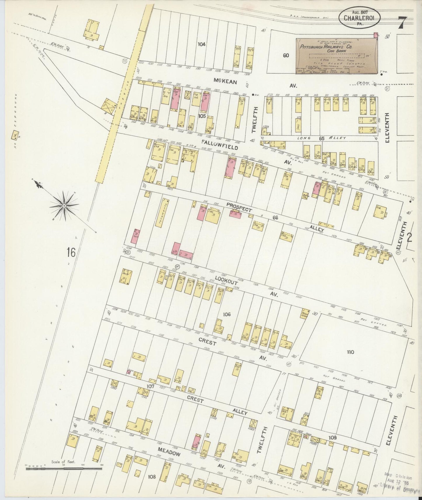 Sanborn Fire Insurance Map from Charleroi, Washington County, Pennsylvania (1907), Sheet #0007 - Historic Sanborn Fire Insurance Map Print, vintage old map wall art, antique decor, genealogy gift, Pennsylvania Pennsylvania map