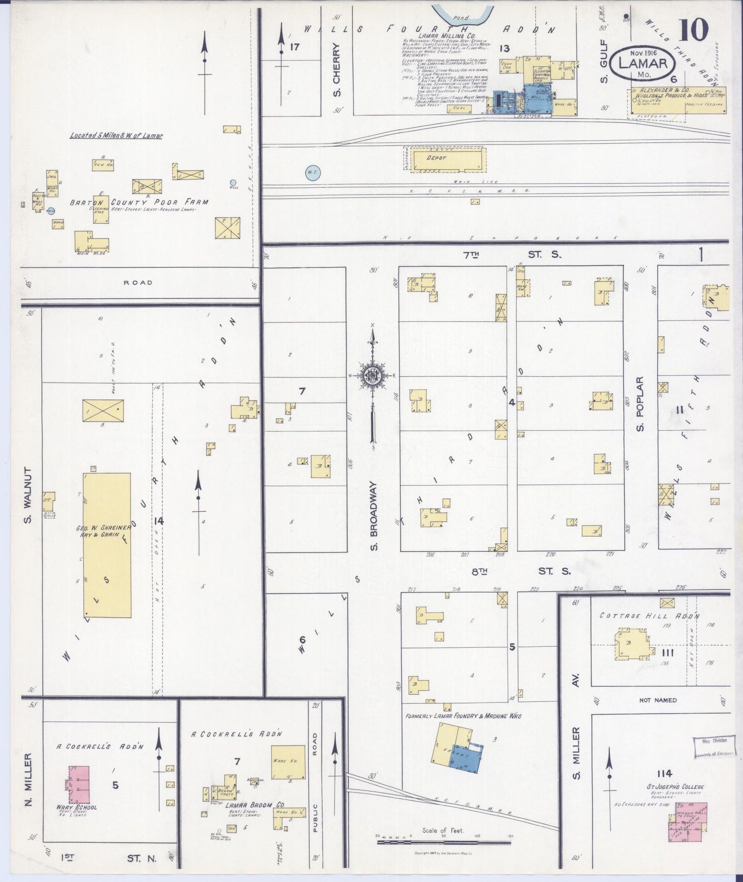 Sanborn Fire Insurance Map from Lamar, Barton County, Missouri (1916), Sheet #0010 - Historic Sanborn Fire Insurance Map Print, vintage old map wall art, antique decor, genealogy gift, Missouri Missouri map