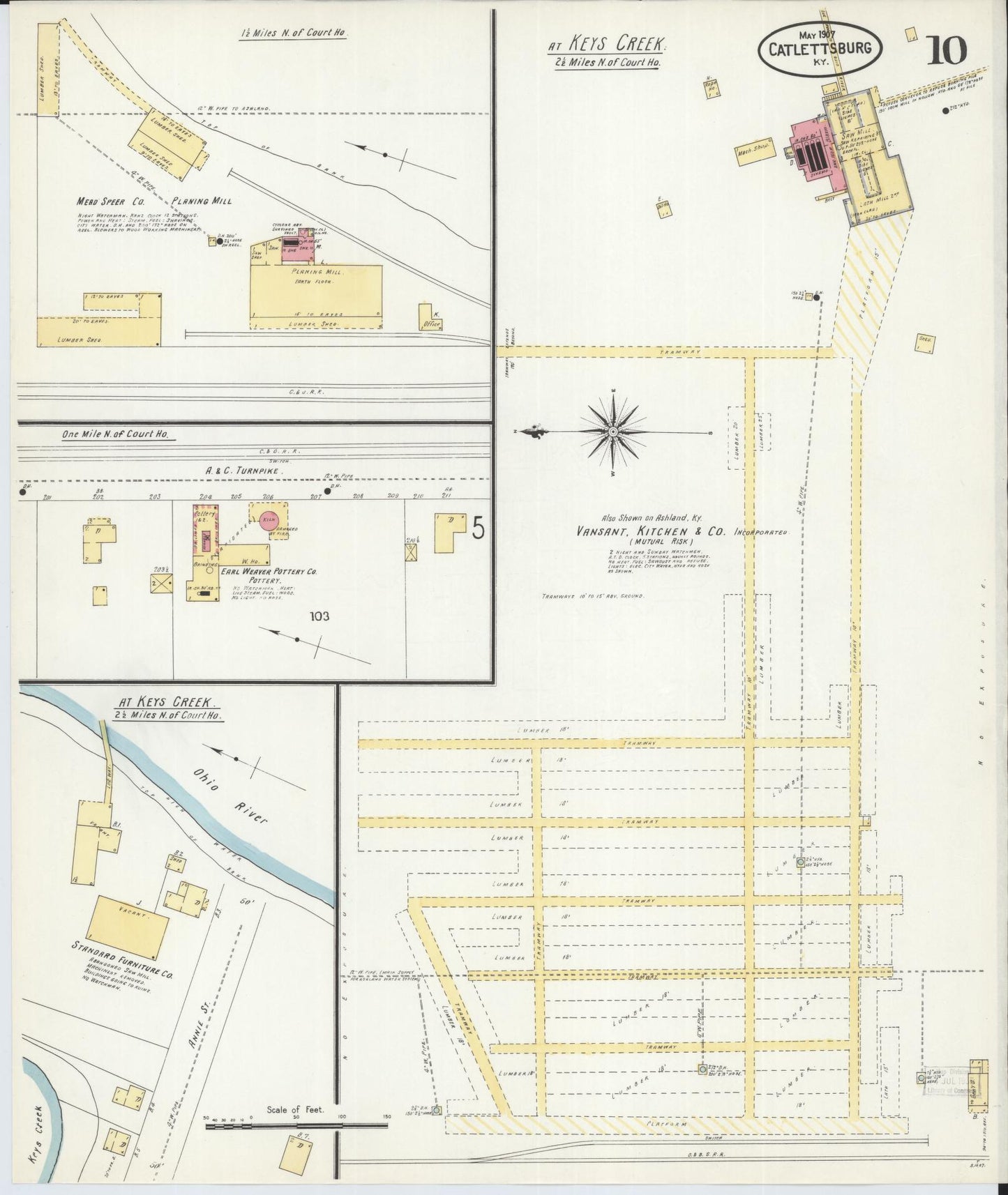Sanborn Fire Insurance Map from Catlettsburg, Boyd County, Kentucky (1907), Sheet #0010 - Complete Map Set gallery image, historic Sanborn map, vintage wall art, Kentucky Kentucky