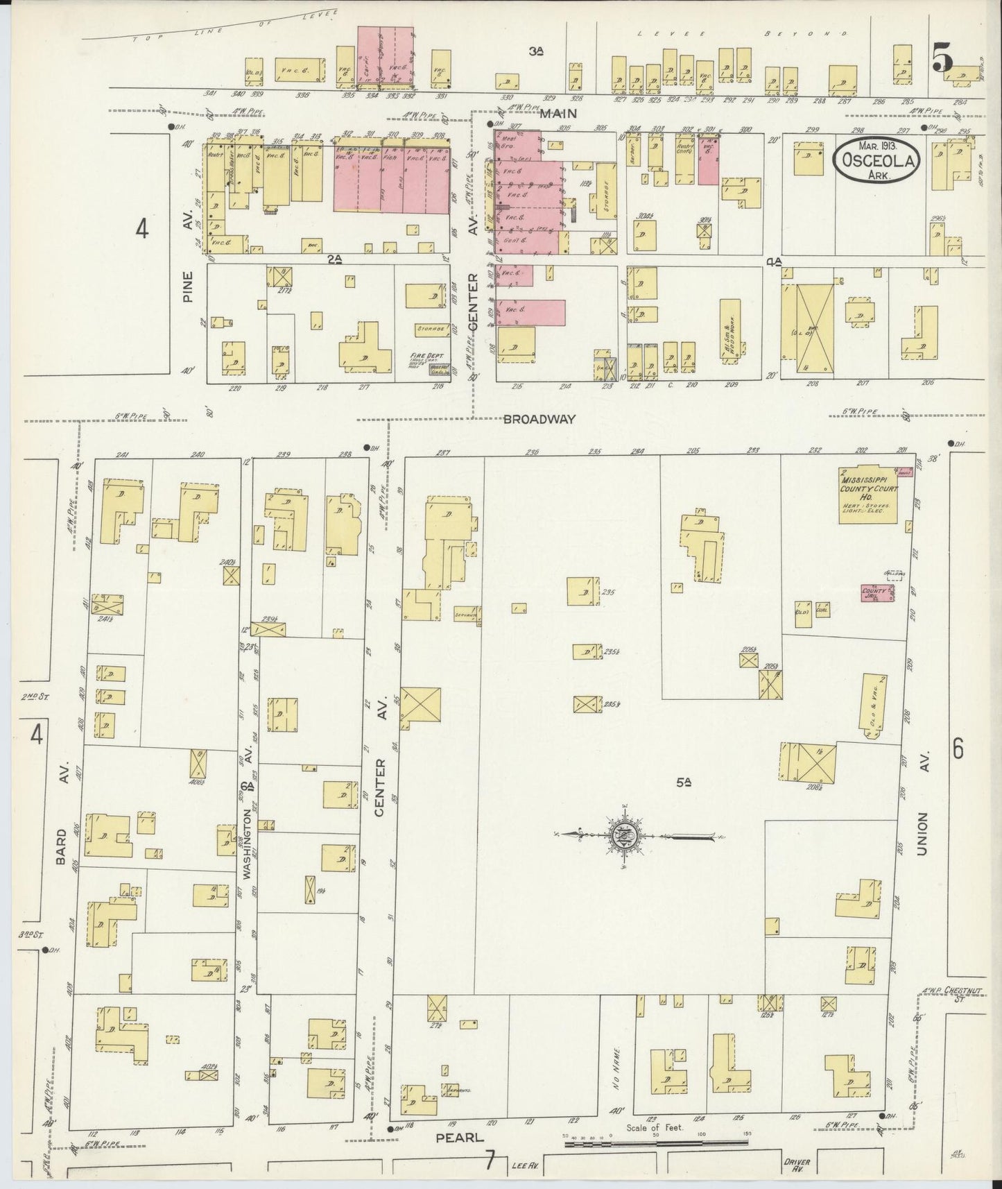 Sanborn Fire Insurance Map from Osceola, Mississippi County, Arkansas (1913), Sheet #0005 - Historic Sanborn Fire Insurance Map Print, vintage old map wall art, antique decor, genealogy gift, Osceola Mississippi map