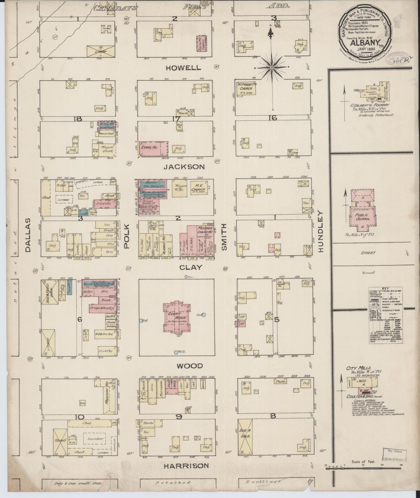 Sanborn Fire Insurance Map from Albany, Gentry County, Missouri (1886), Sheet #0001 - Historic Sanborn Fire Insurance Map Print, vintage old map wall art, antique decor, genealogy gift, Missouri Missouri map