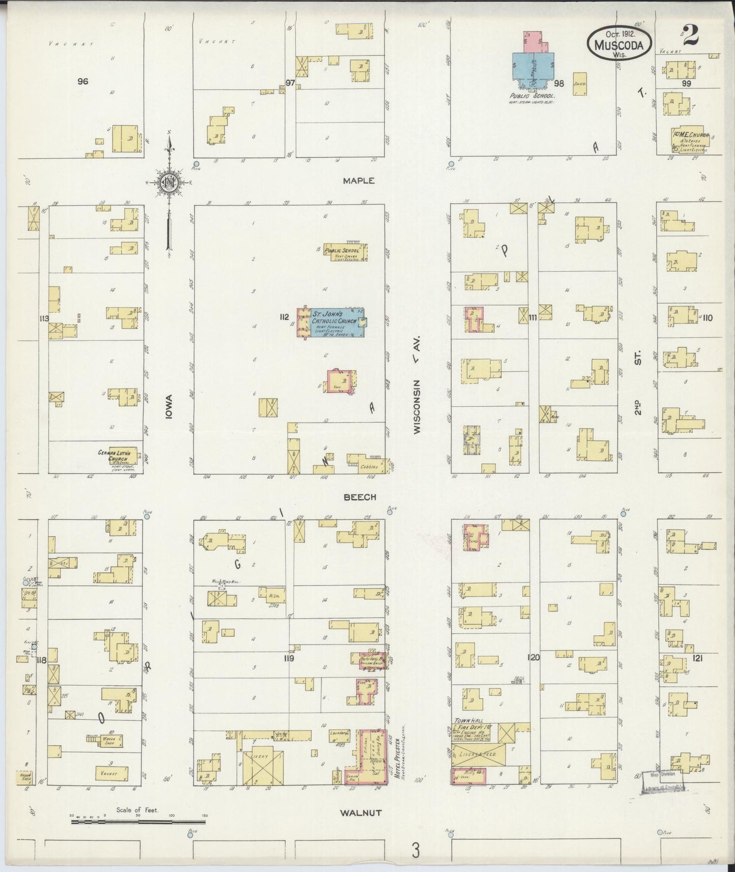 Sanborn Fire Insurance Map from Muscoda, Grant County, Wisconsin (1912), Sheet #0002 - Historic Sanborn Fire Insurance Map Print, vintage old map wall art, antique decor, genealogy gift, Wisconsin Wisconsin map