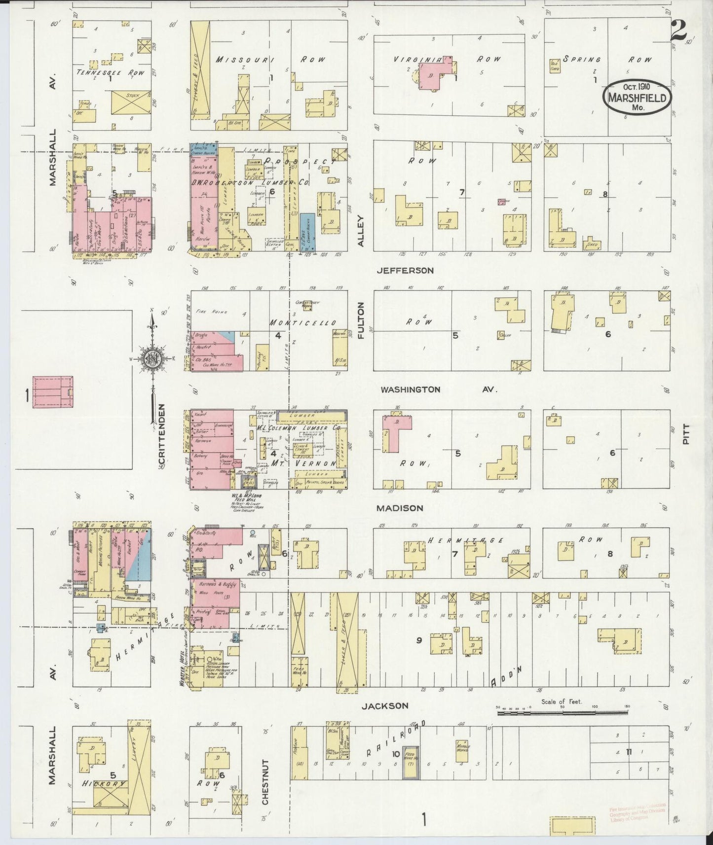 Sanborn Fire Insurance Map from Marshfield, Webster County, Missouri (1910), Sheet #0002 - Complete Map Set gallery image, historic Sanborn map, vintage wall art, Missouri Missouri